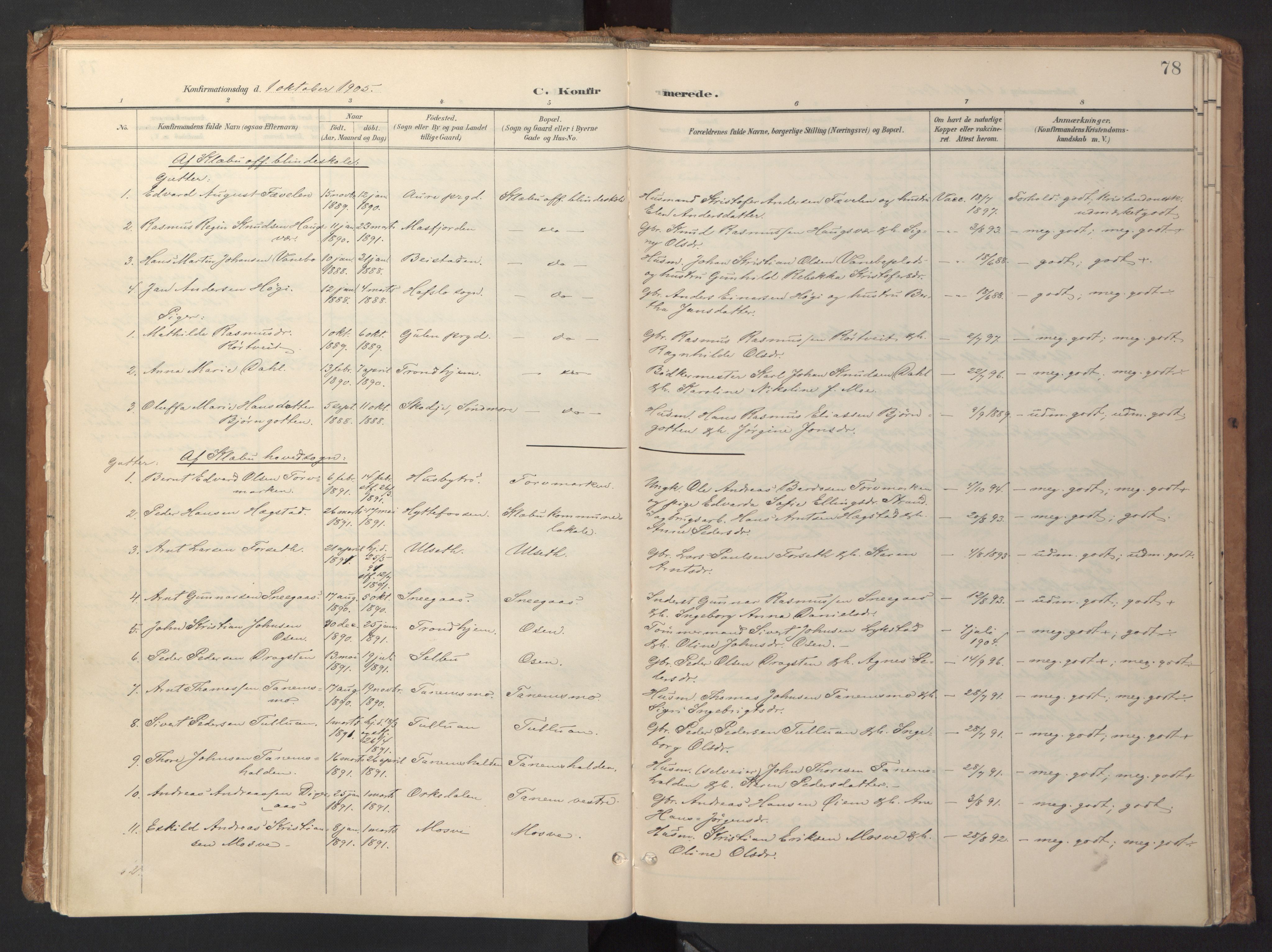 Ministerialprotokoller, klokkerbøker og fødselsregistre - Sør-Trøndelag, SAT/A-1456/618/L0448: Parish register (official) no. 618A11, 1898-1916, p. 78