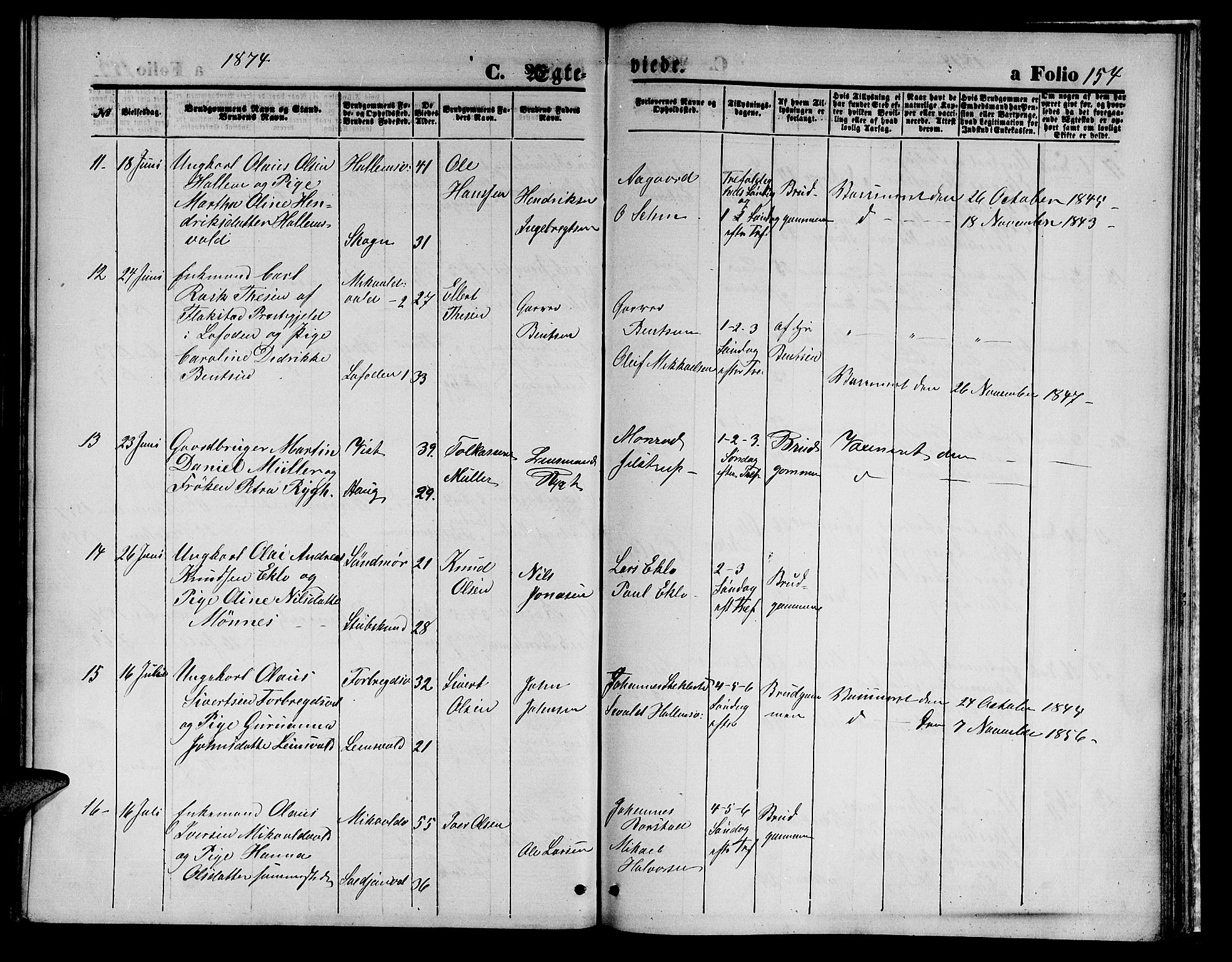 Ministerialprotokoller, klokkerbøker og fødselsregistre - Nord-Trøndelag, SAT/A-1458/723/L0255: Parish register (copy) no. 723C03, 1869-1879, p. 154