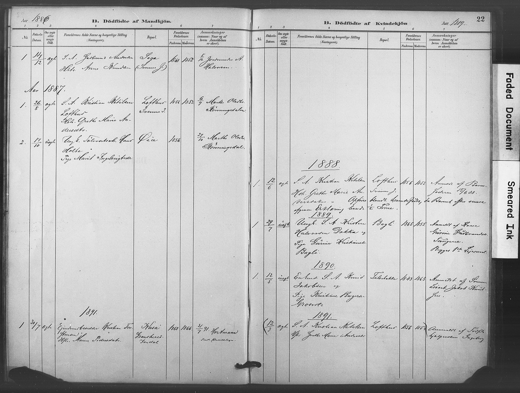 Kongsberg kirkebøker, SAKO/A-22/F/Fc/L0001: Parish register (official) no. III 1, 1883-1897, p. 22