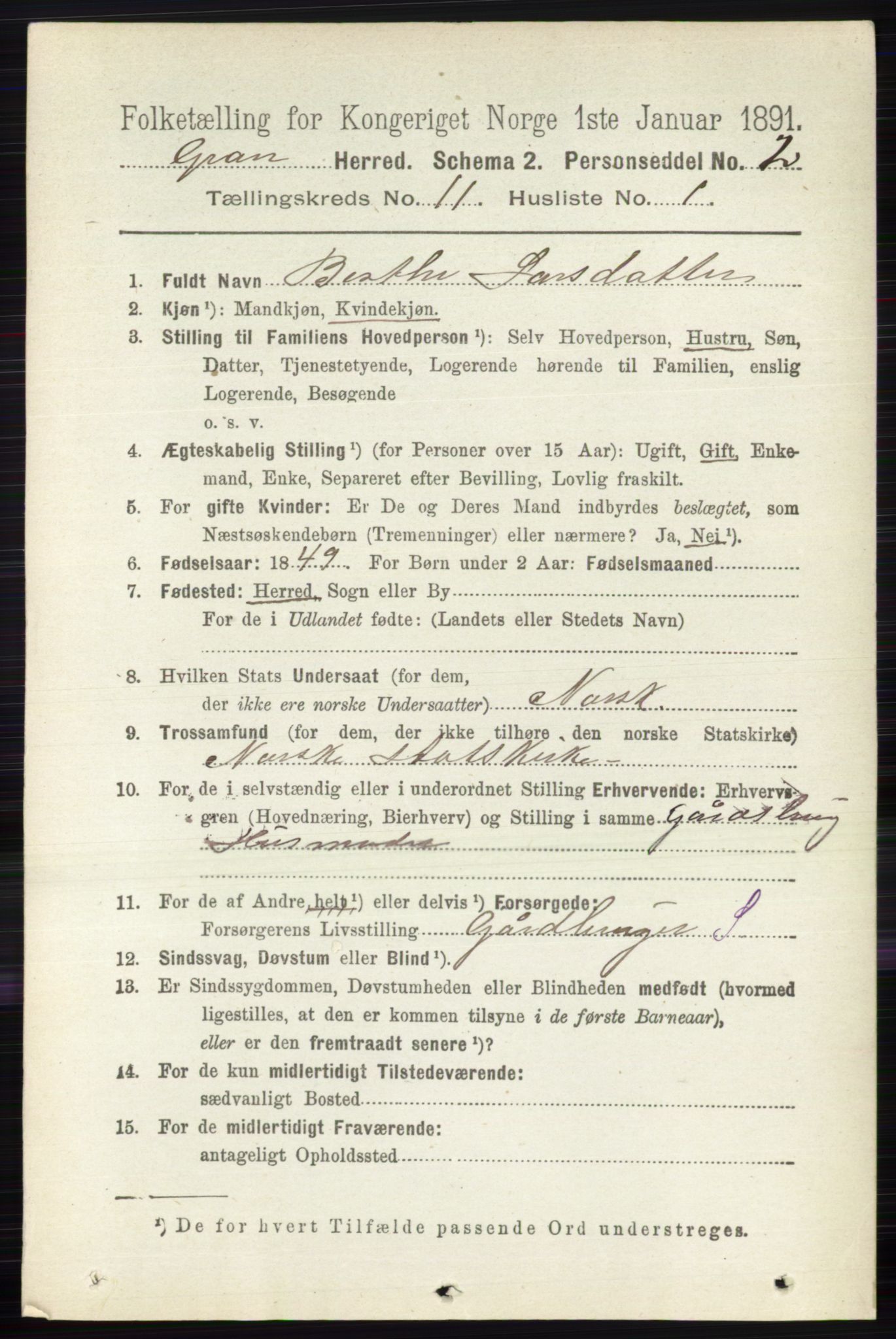 RA, 1891 census for 0534 Gran, 1891, p. 5468