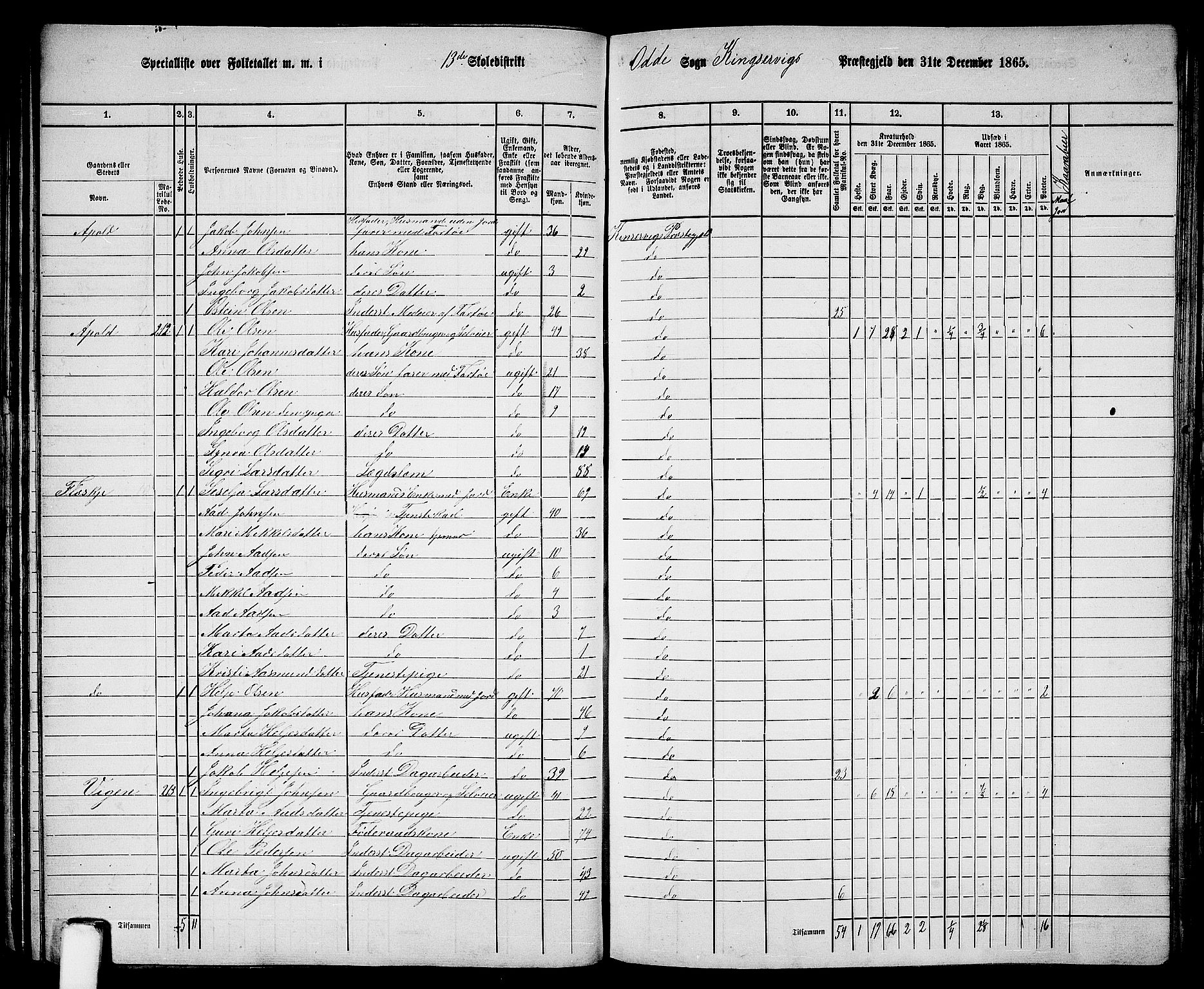 RA, 1865 census for Kinsarvik, 1865, p. 75