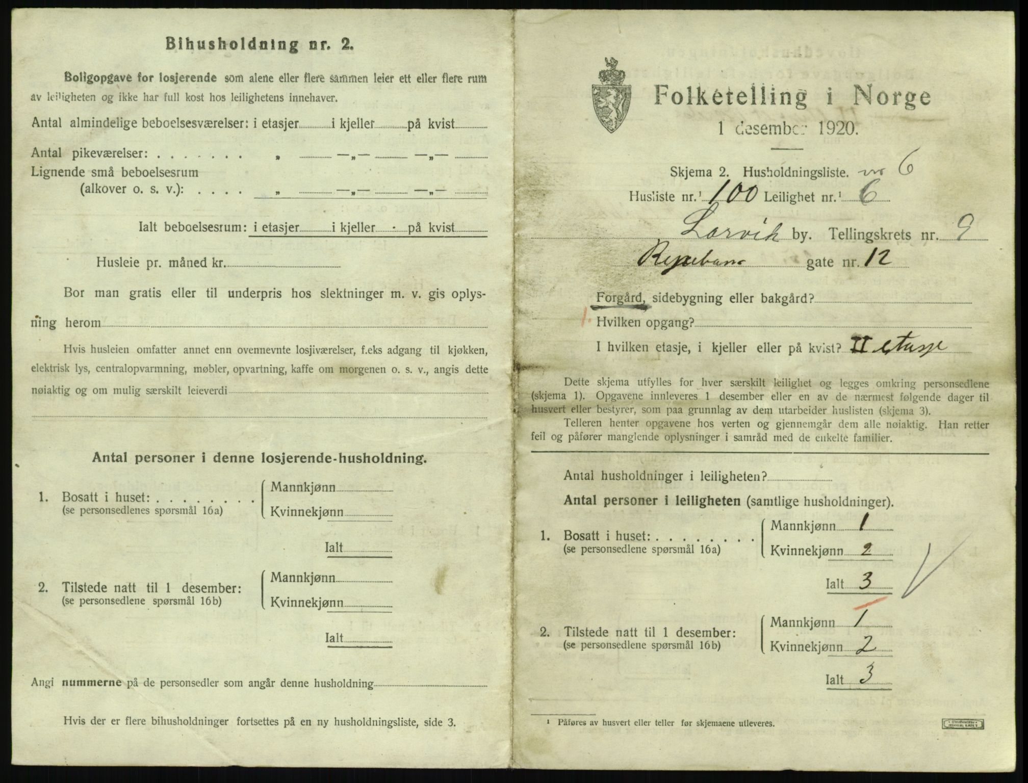 SAKO, 1920 census for Larvik, 1920, p. 7408