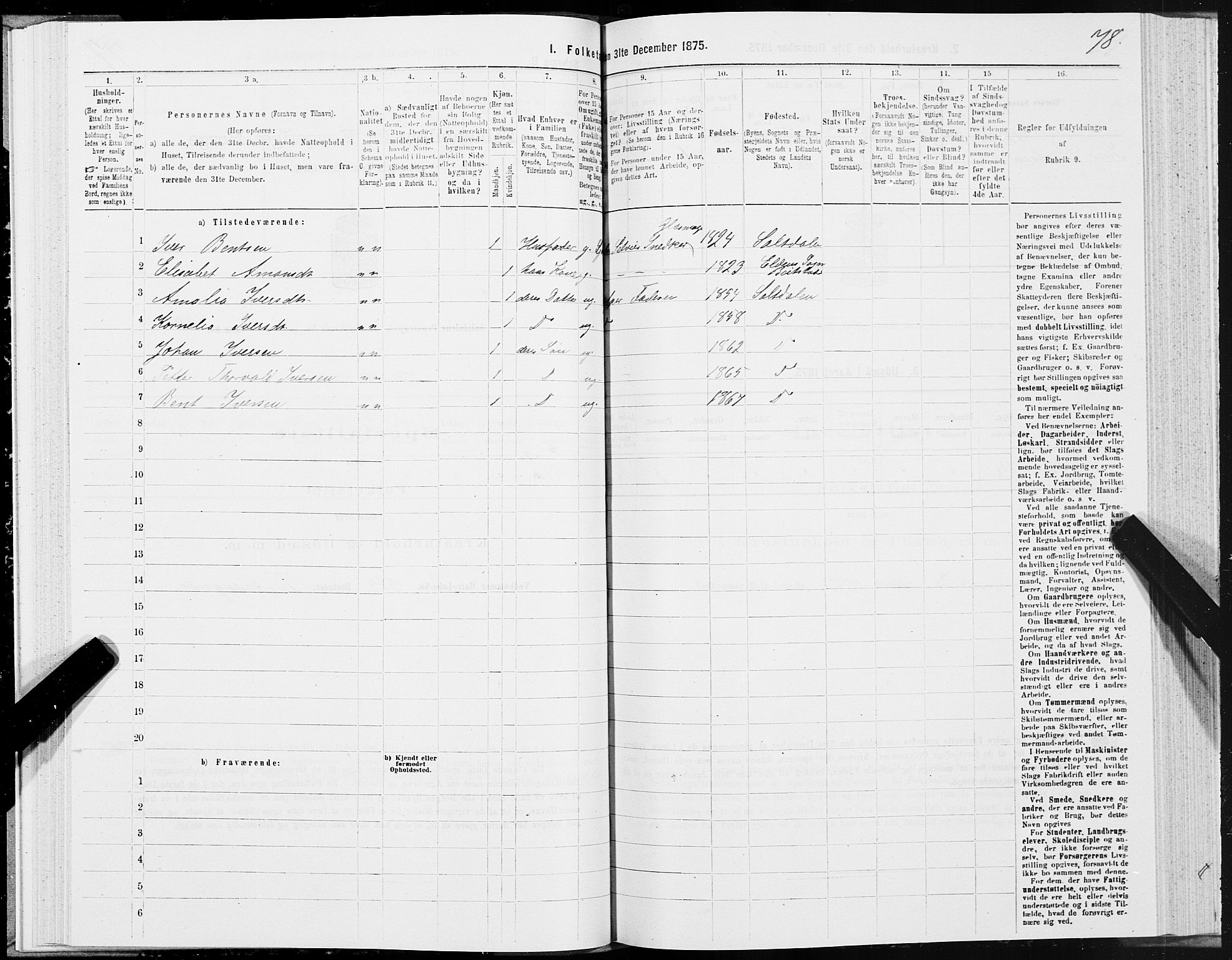 SAT, 1875 census for 1840P Saltdal, 1875, p. 2078