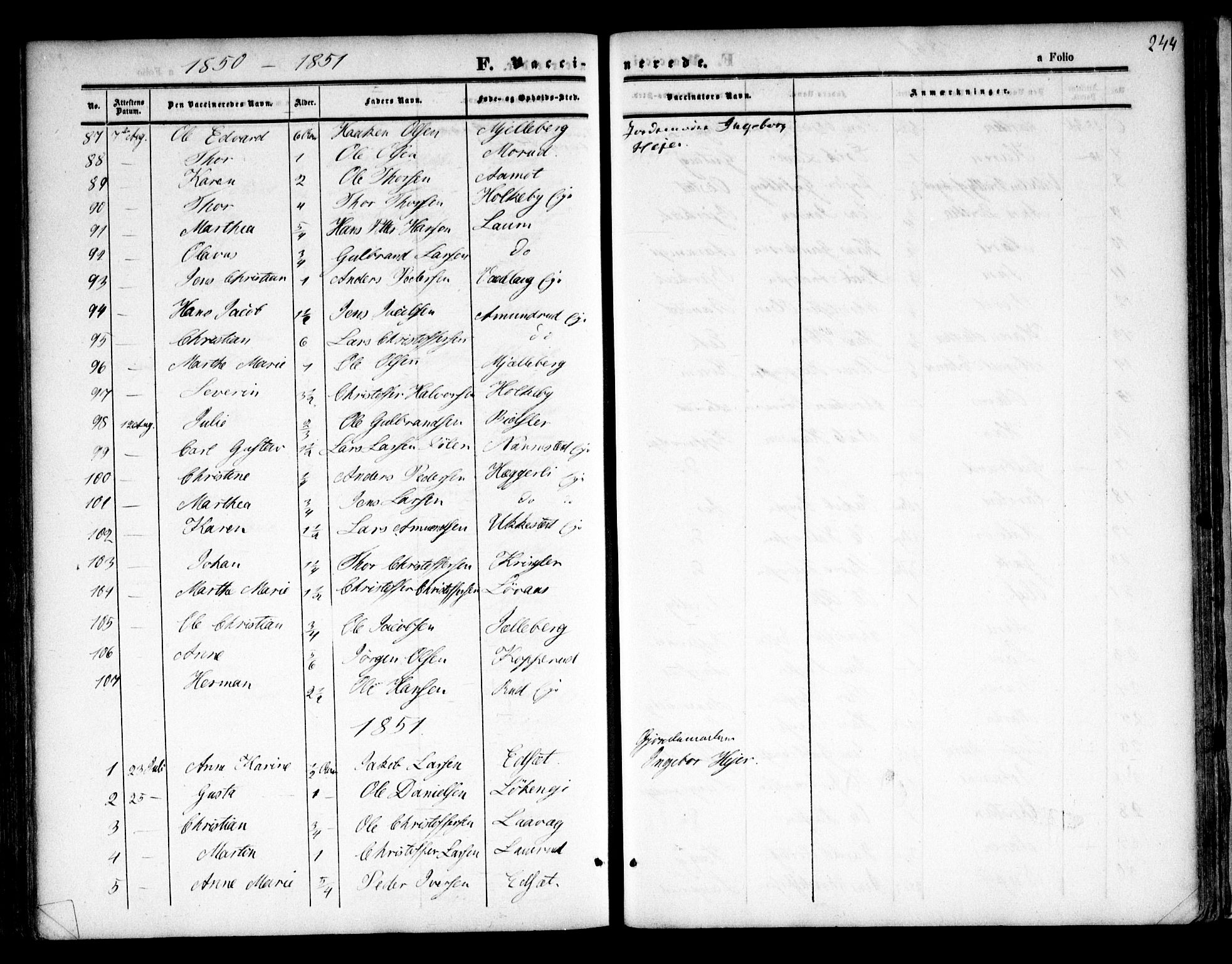 Nannestad prestekontor Kirkebøker, SAO/A-10414a/F/Fa/L0011: Parish register (official) no. I 11, 1850-1859, p. 244