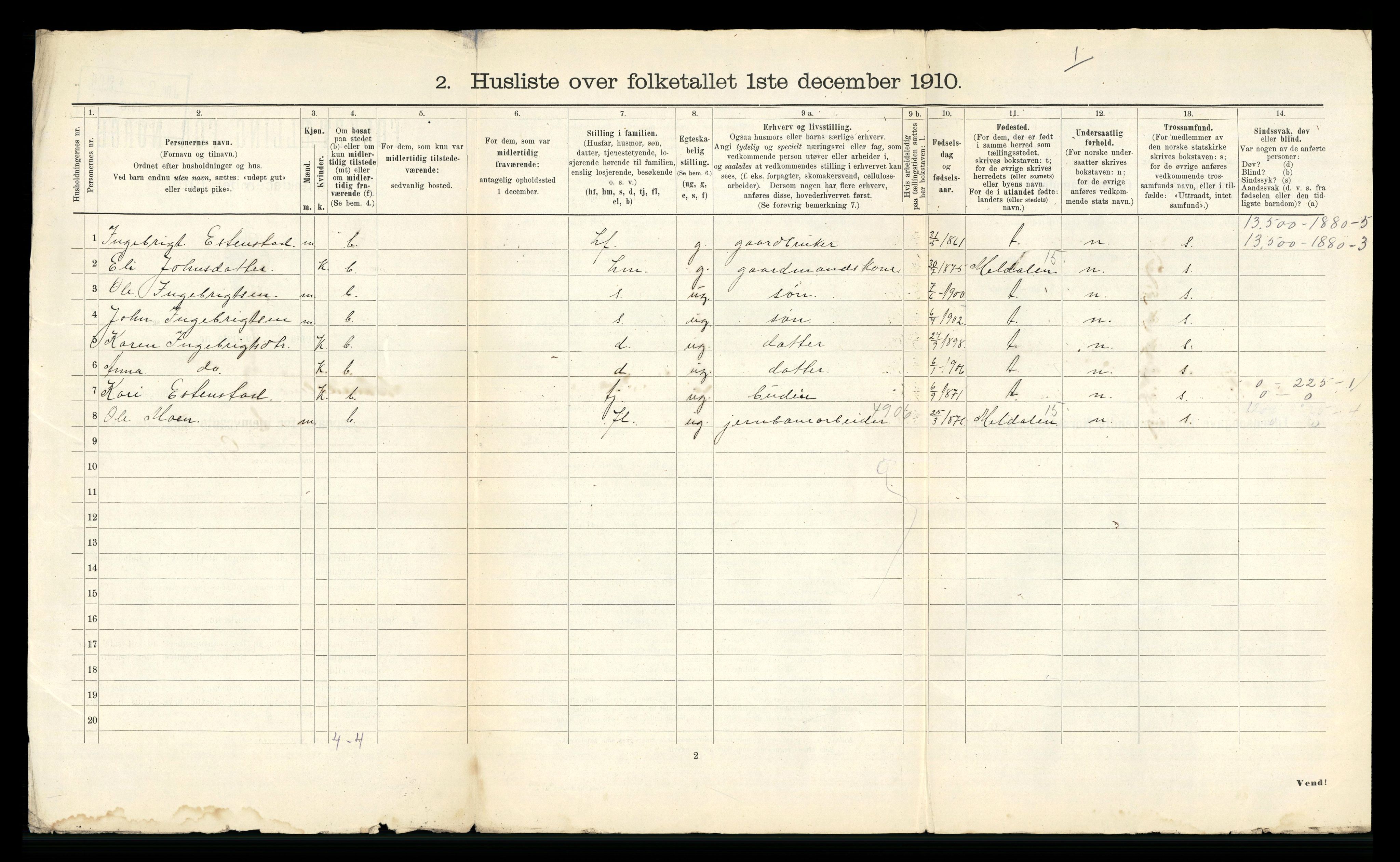 RA, 1910 census for Soknedal, 1910, p. 34