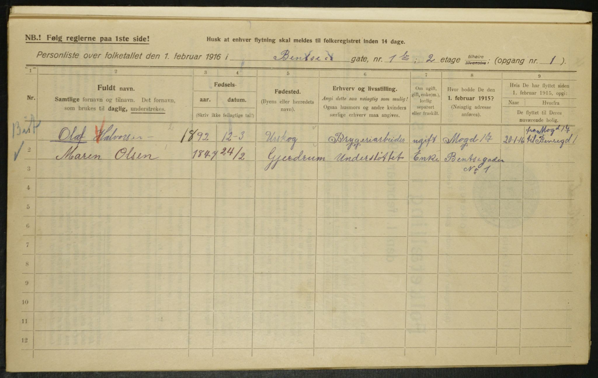 OBA, Municipal Census 1916 for Kristiania, 1916, p. 3589