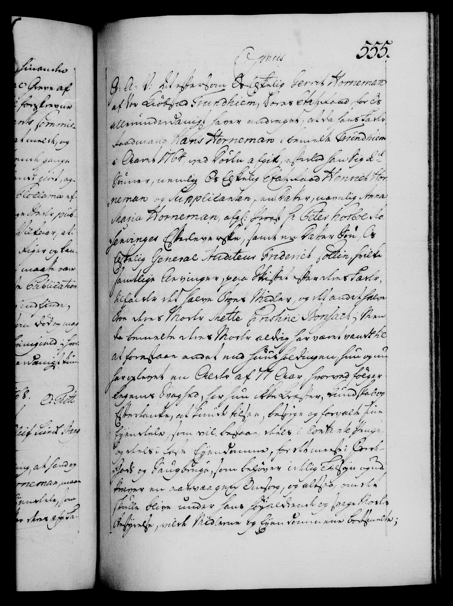 Danske Kanselli 1572-1799, AV/RA-EA-3023/F/Fc/Fca/Fcaa/L0043: Norske registre, 1766-1768, p. 555a