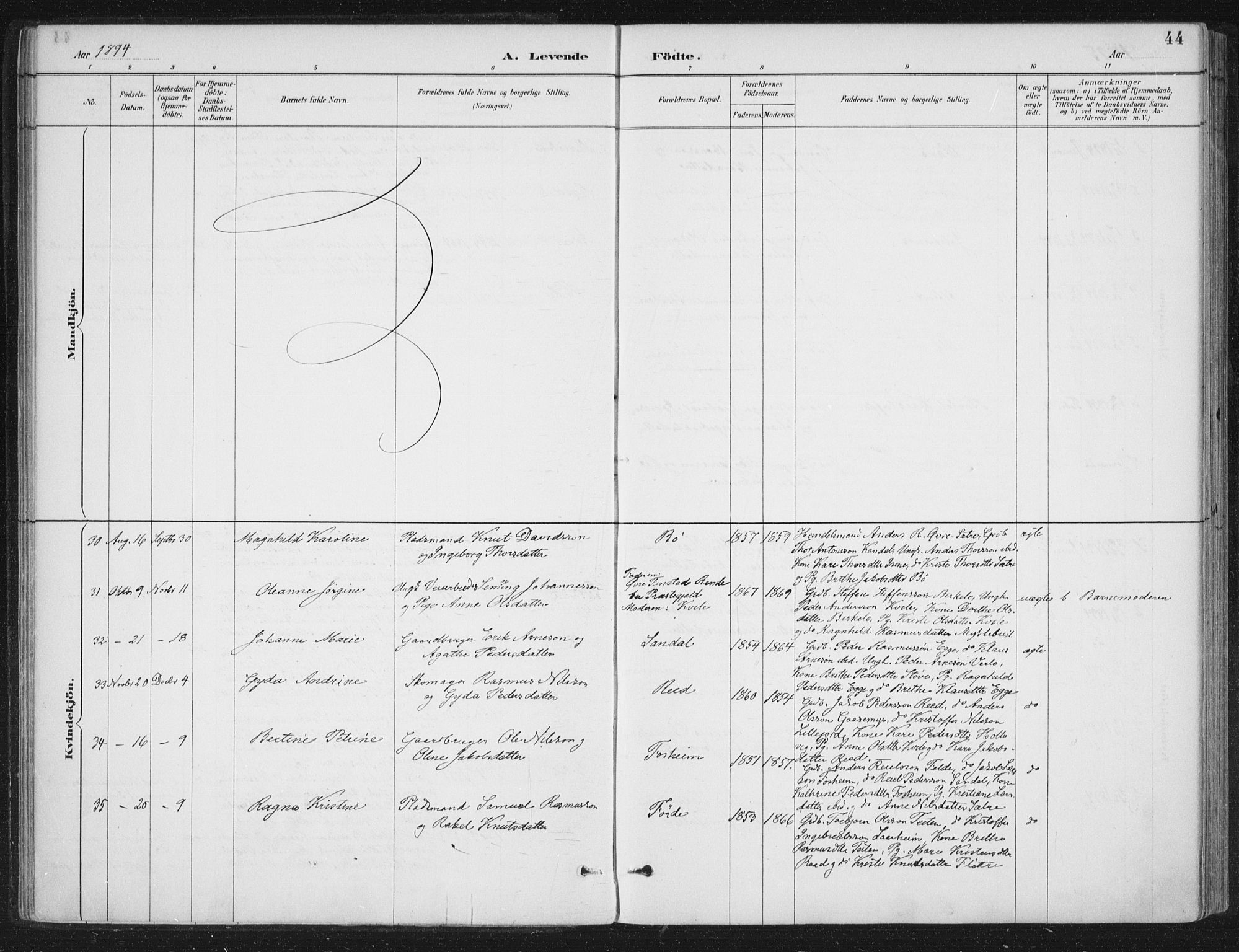 Gloppen sokneprestembete, AV/SAB-A-80101/H/Haa/Haac/L0002: Parish register (official) no. C  2, 1887-1904, p. 44