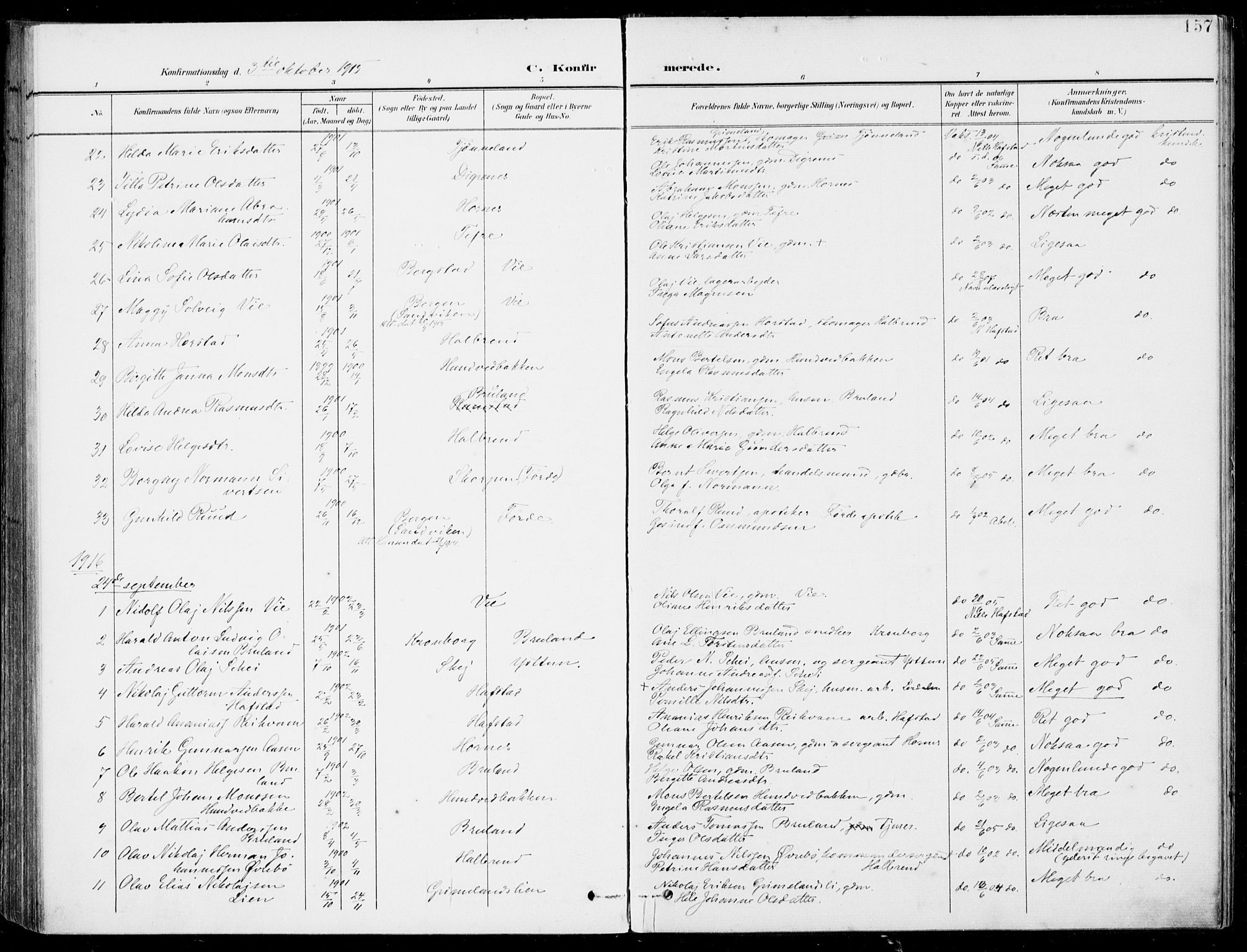Førde sokneprestembete, SAB/A-79901/H/Haa/Haab/L0002: Parish register (official) no. B  2, 1899-1920, p. 157