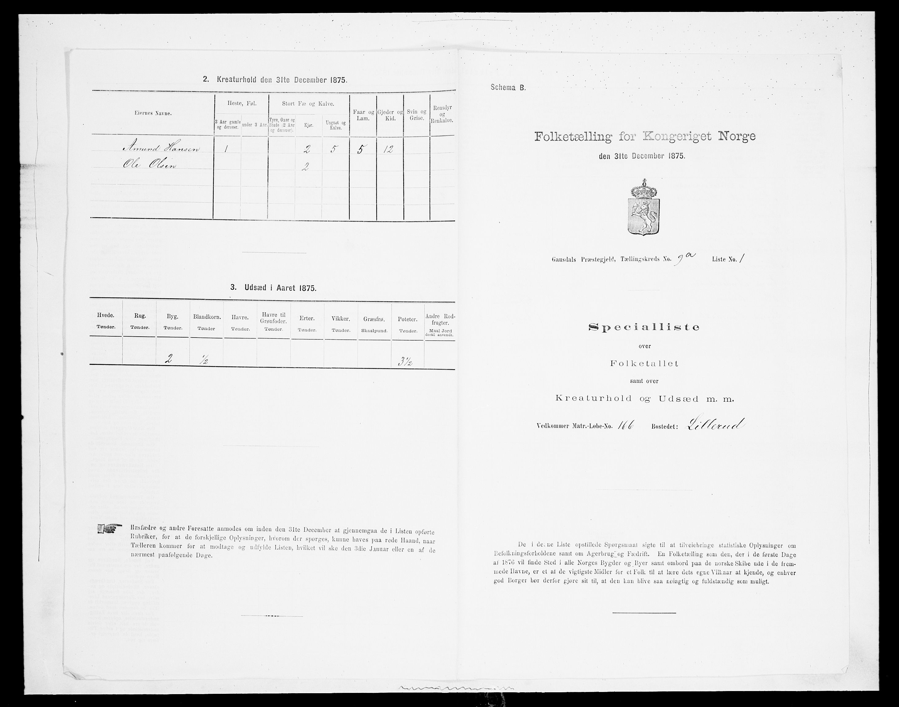 SAH, 1875 census for 0522P Gausdal, 1875, p. 1516