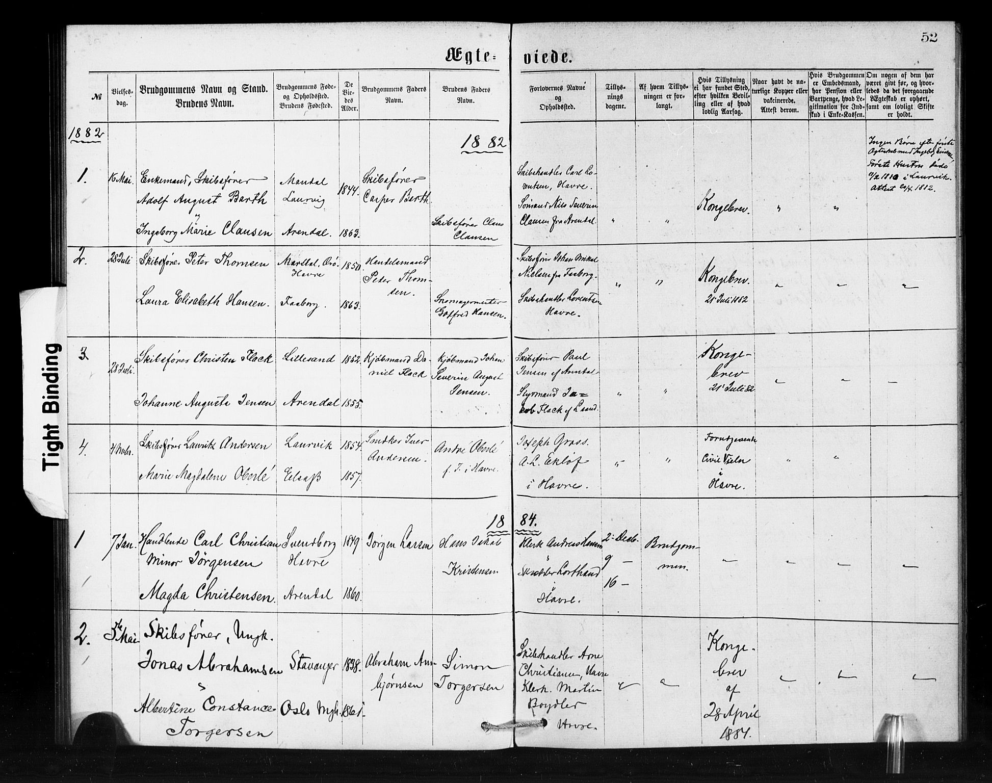 Den norske sjømannsmisjon i utlandet / Franske havner, SAB/SAB/PA-0108/H/Ha/Haa/L0001: Parish register (official) no. A 1, 1873-1889, p. 52