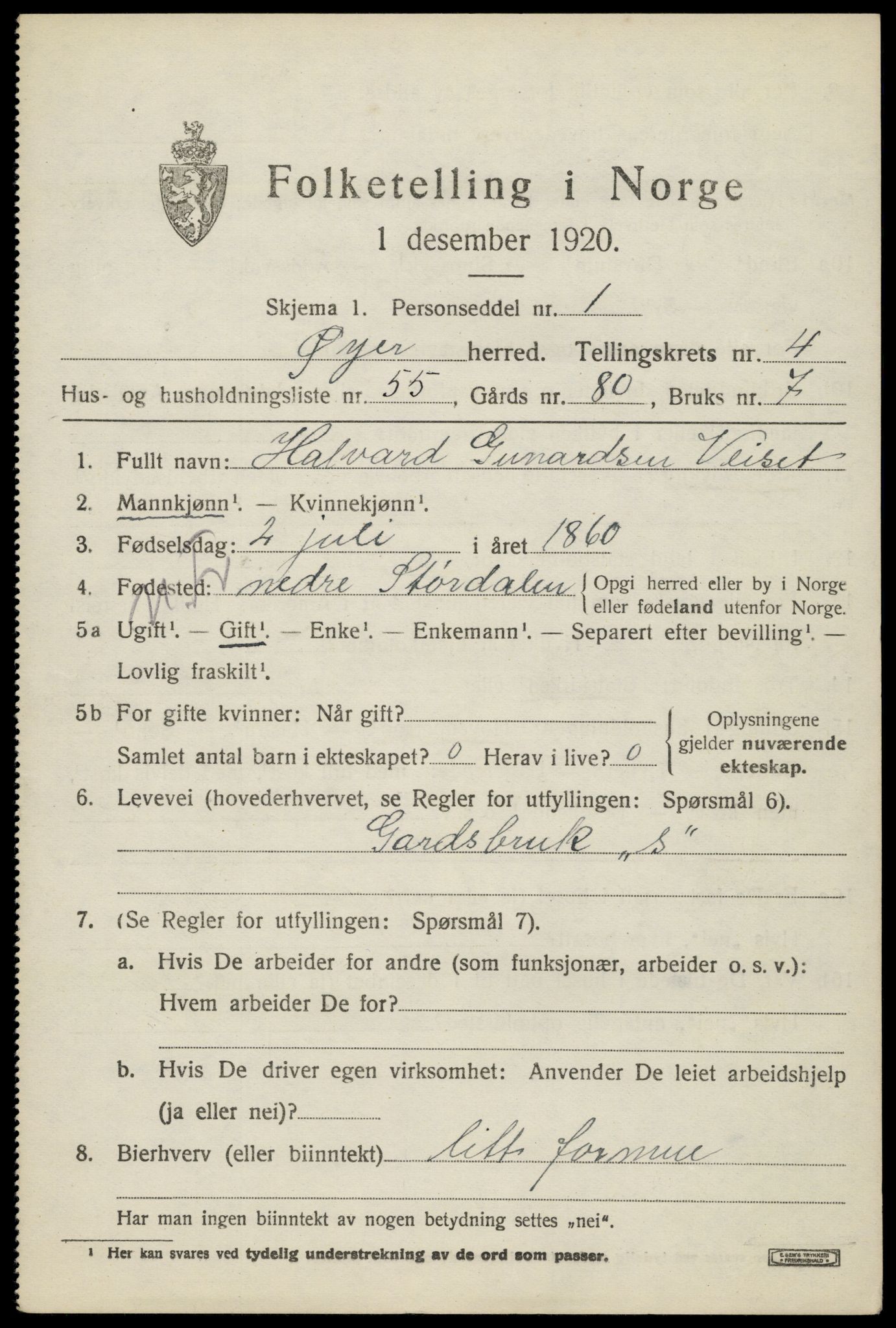 SAH, 1920 census for Øyer, 1920, p. 4451