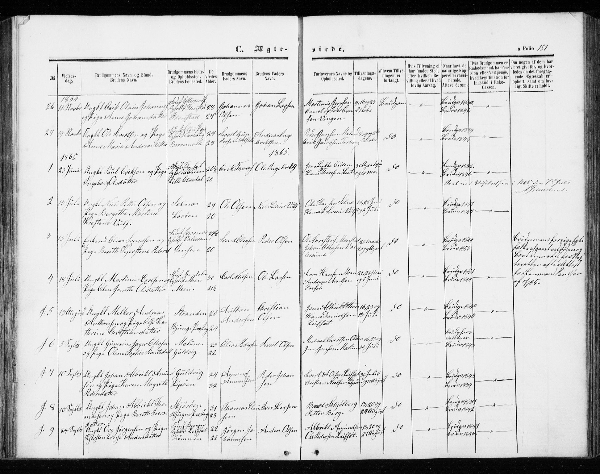 Ministerialprotokoller, klokkerbøker og fødselsregistre - Sør-Trøndelag, SAT/A-1456/655/L0678: Parish register (official) no. 655A07, 1861-1873, p. 151