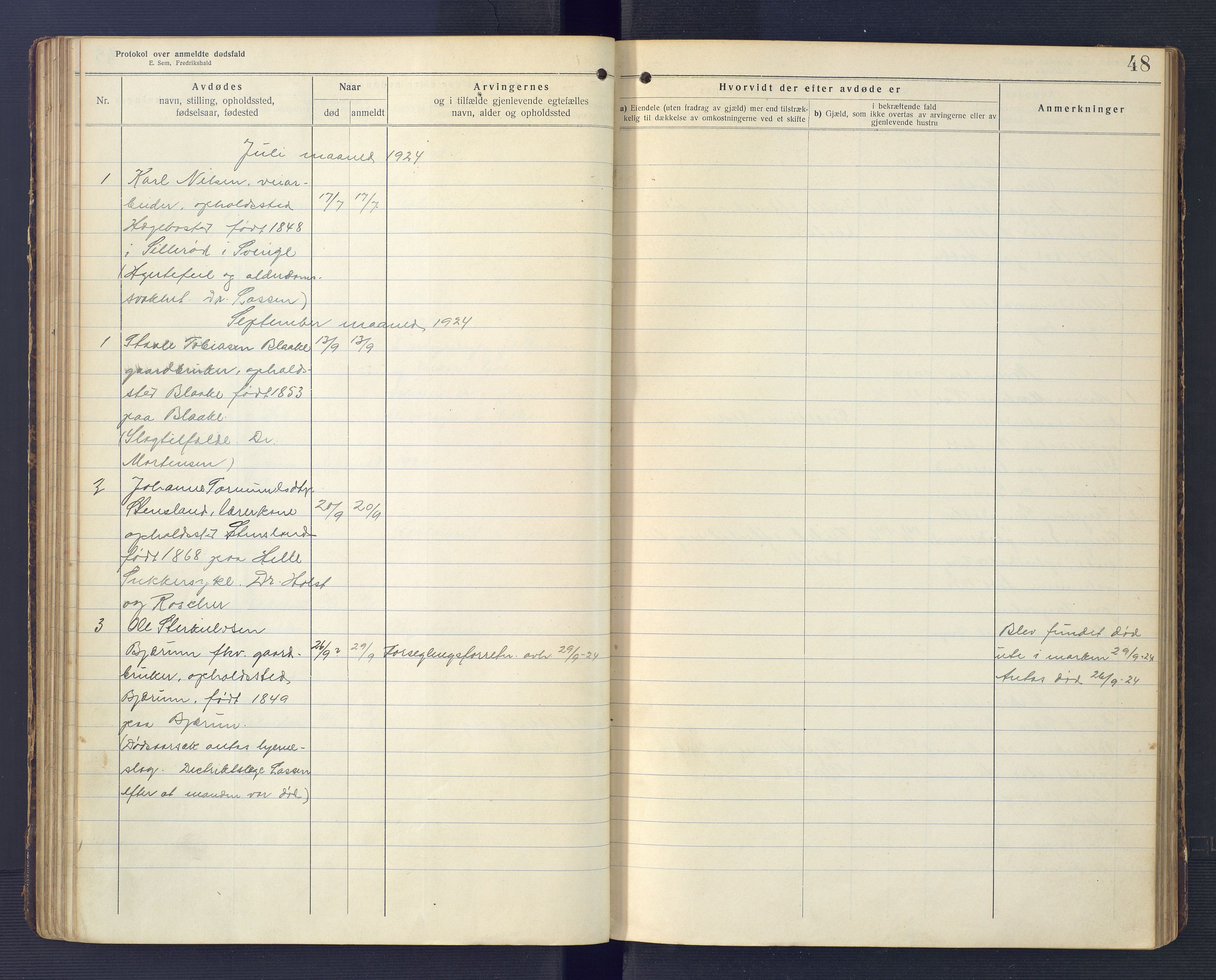 Hægebostad og Eiken lensmannskontor, SAK/1241-0023/F/Fe/L0002: Dødsfallsprotokoll nr 34, 1917-1932, p. 48