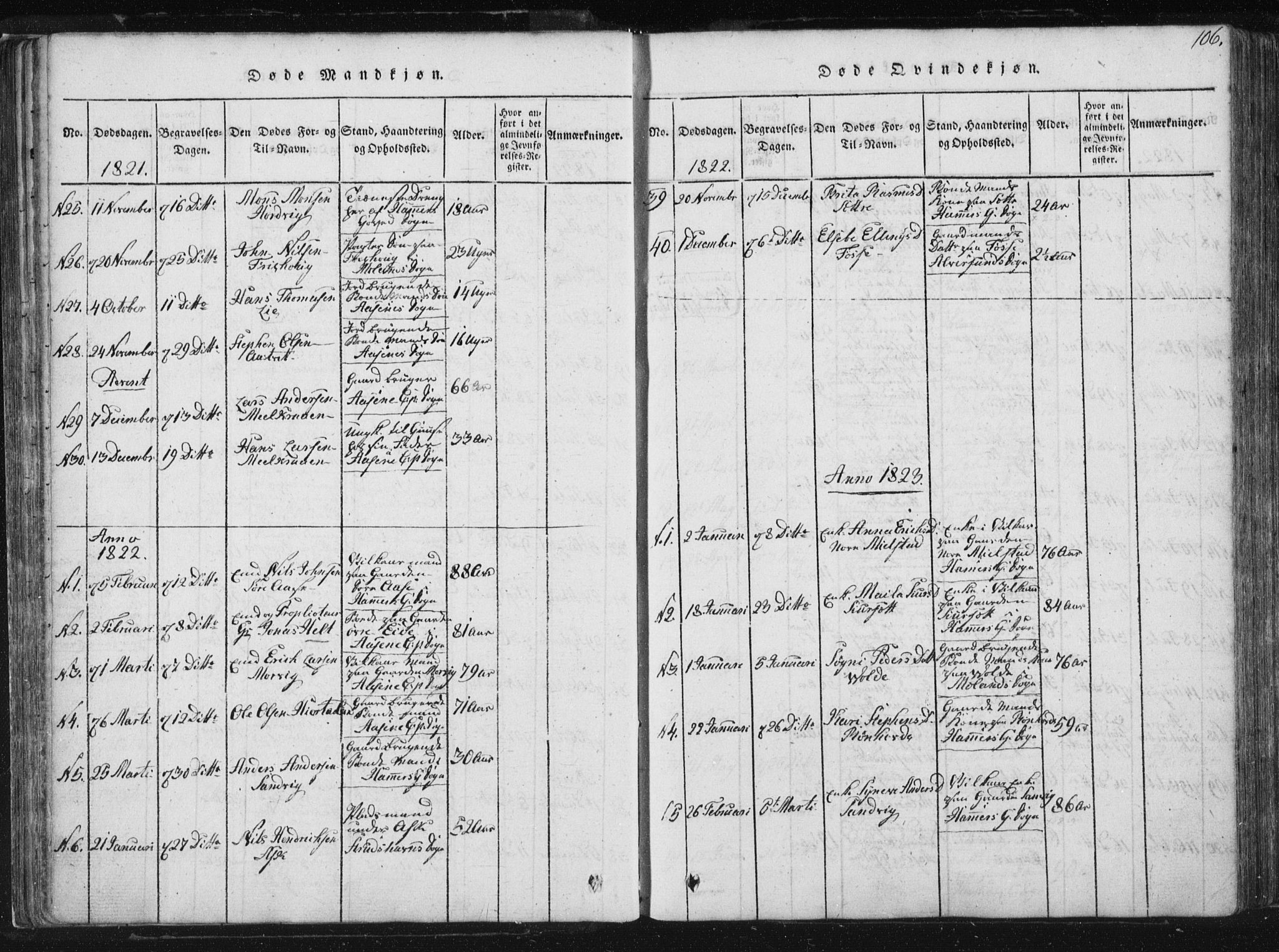 Hamre sokneprestembete, SAB/A-75501/H/Ha/Haa/Haaa/L0010: Parish register (official) no. A 10, 1816-1826, p. 106