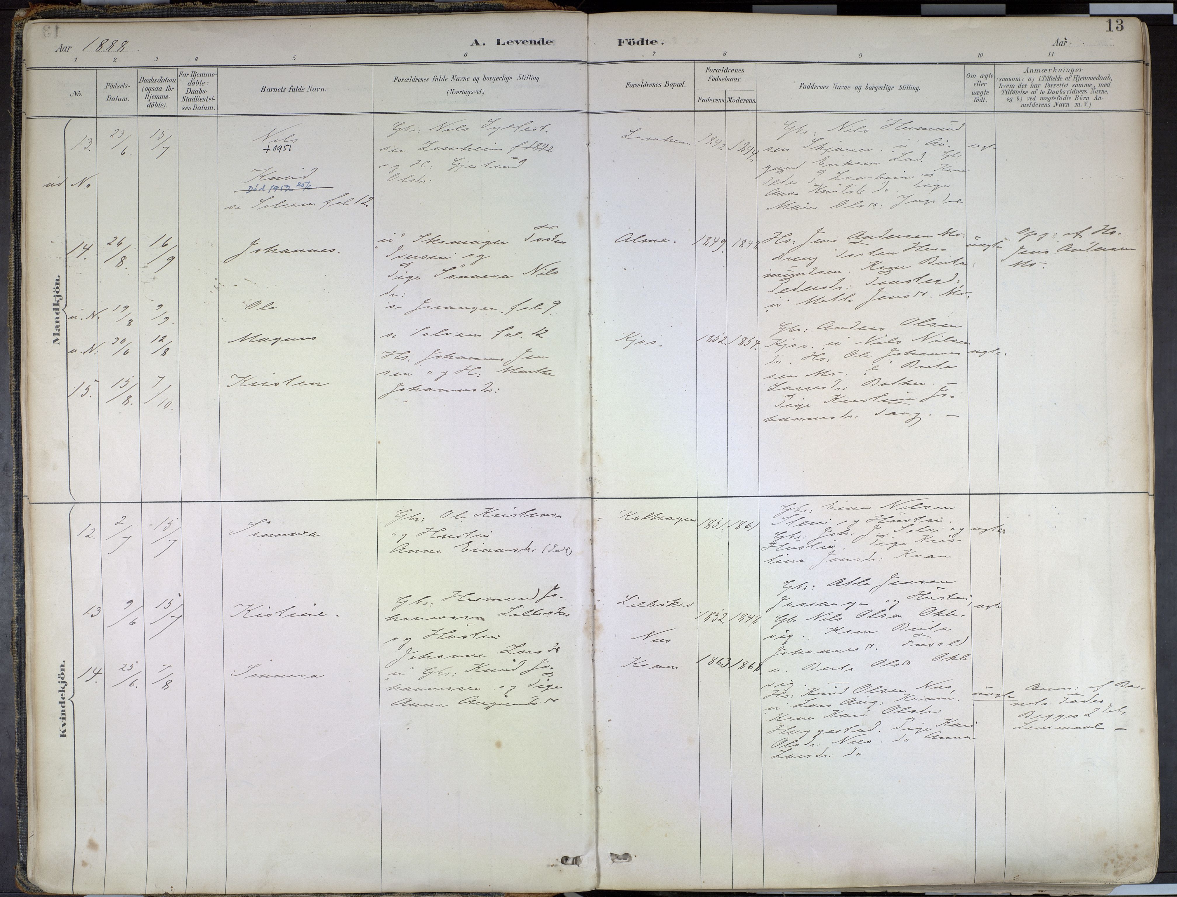 Hafslo sokneprestembete, AV/SAB-A-80301/H/Haa/Haab/L0001: Parish register (official) no. B 1, 1886-1945, p. 13