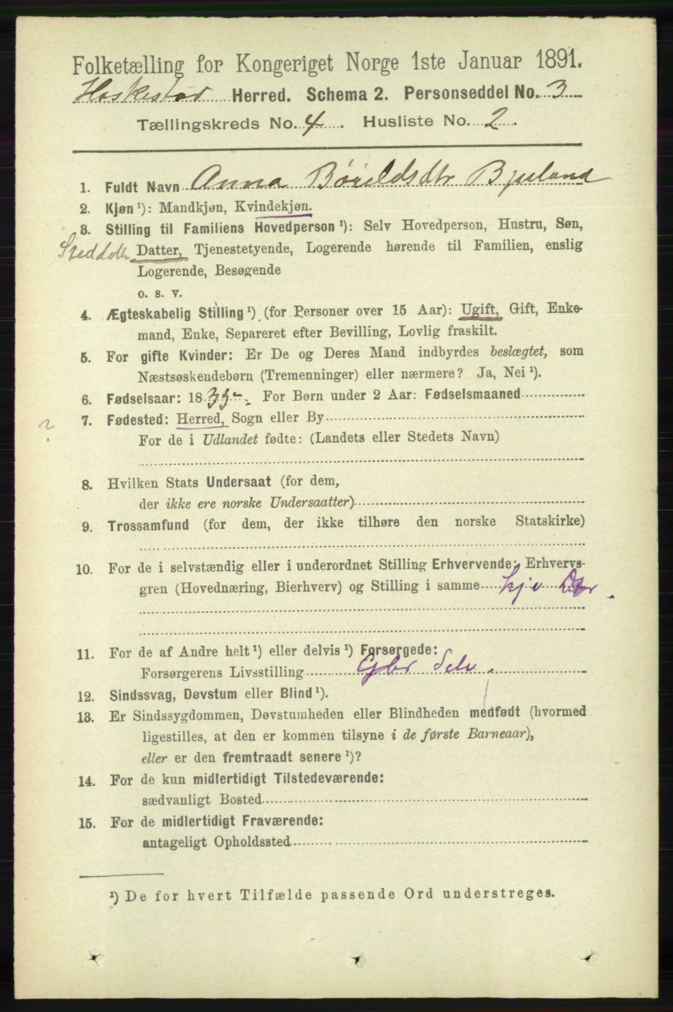 RA, 1891 census for 1113 Heskestad, 1891, p. 551