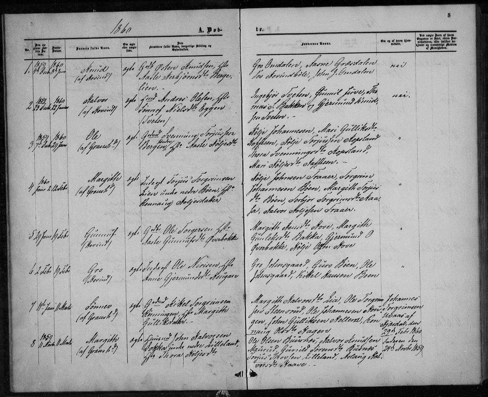 Gransherad kirkebøker, AV/SAKO-A-267/F/Fa/L0003: Parish register (official) no. I 3, 1859-1870, p. 5