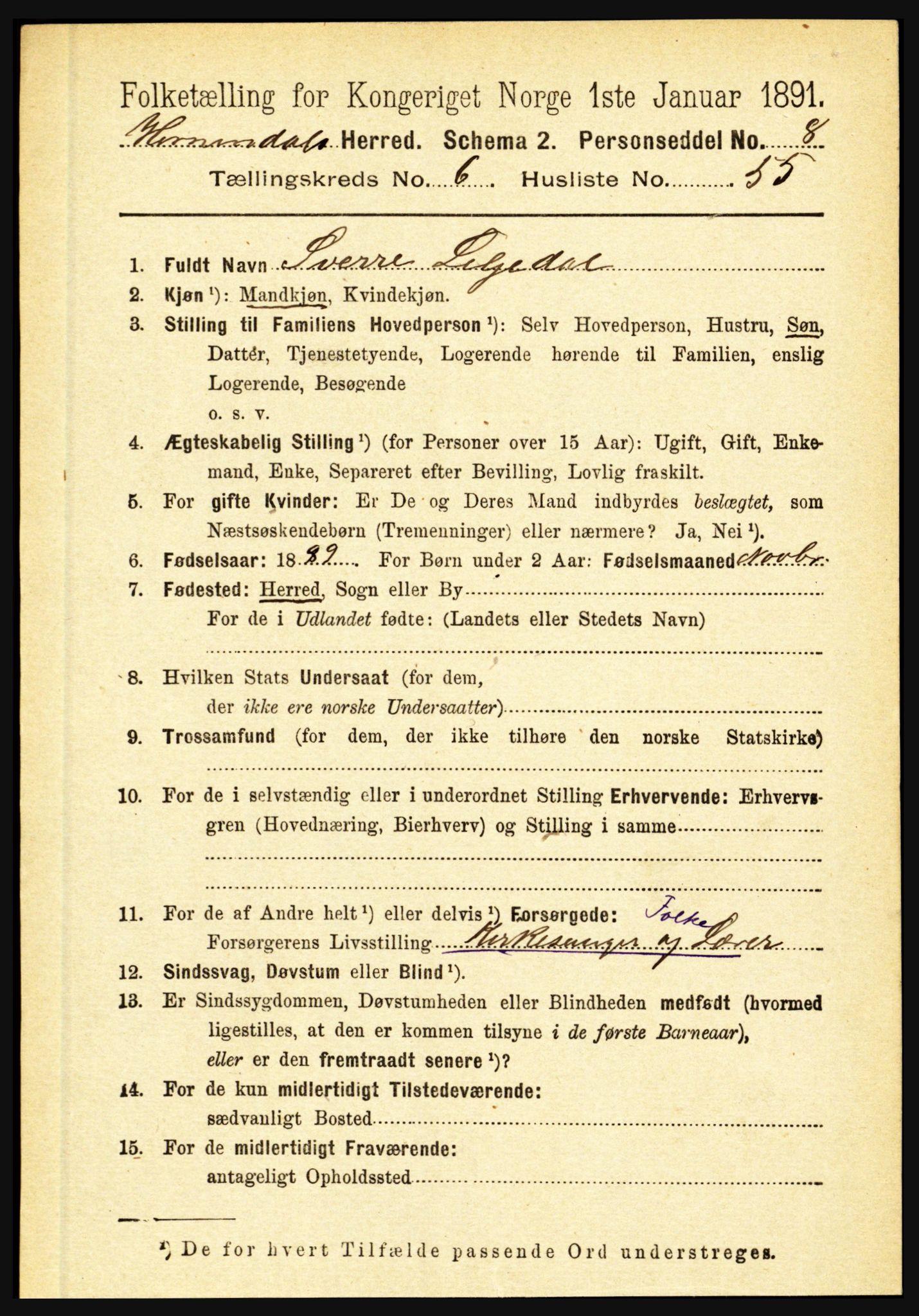 RA, 1891 census for 1444 Hornindal, 1891, p. 1724