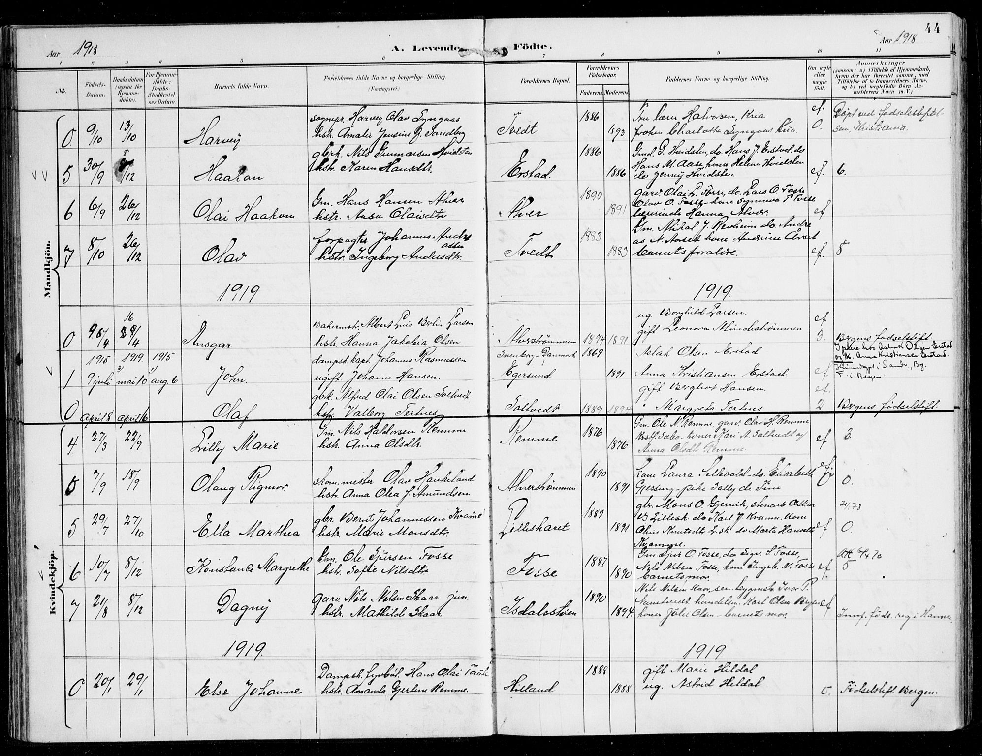 Alversund Sokneprestembete, SAB/A-73901/H/Ha/Haa/Haaa/L0003: Parish register (official) no. A 3, 1897-1926, p. 44