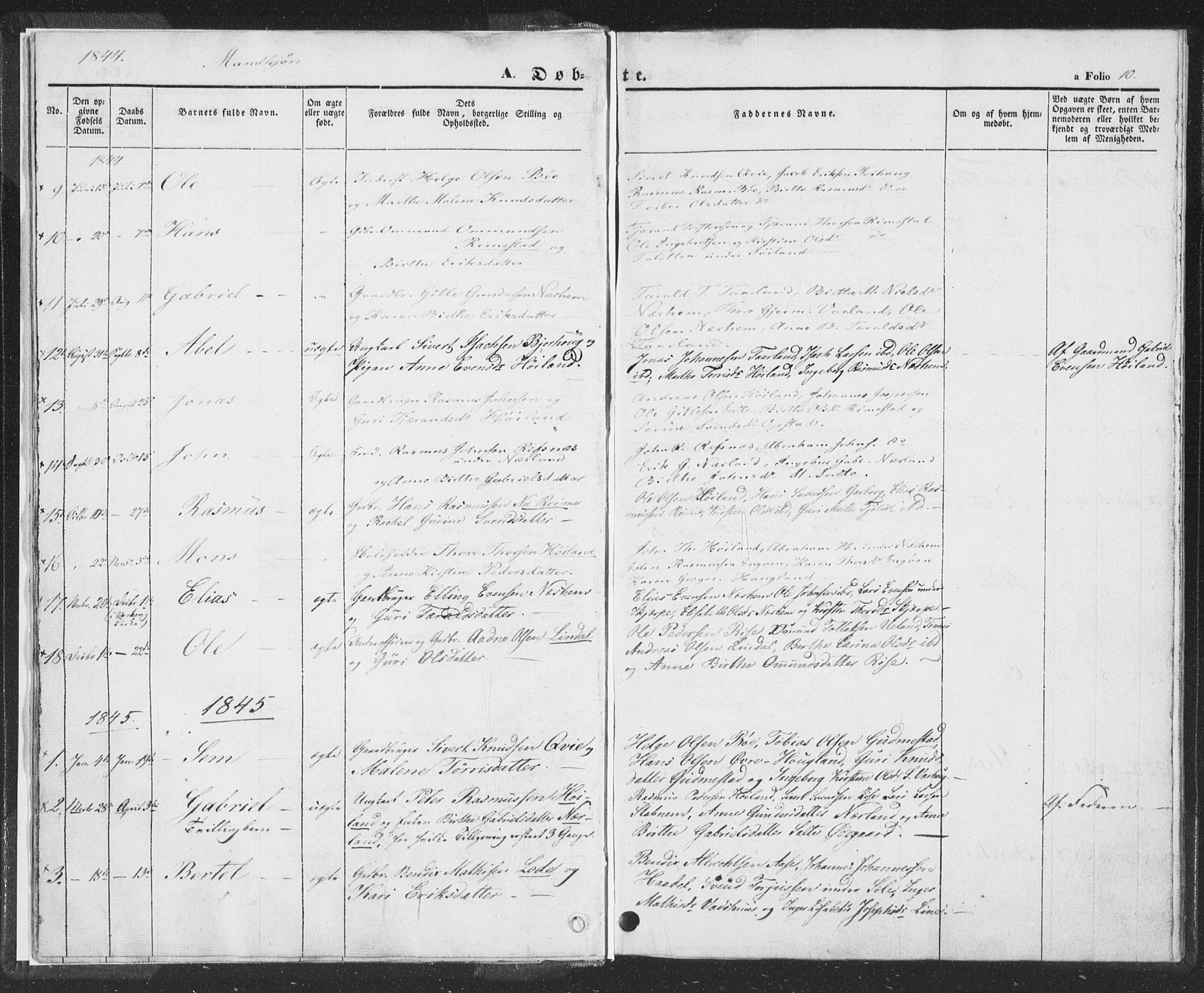 Hå sokneprestkontor, SAST/A-101801/001/30BA/L0006: Parish register (official) no. A 5, 1842-1853, p. 10