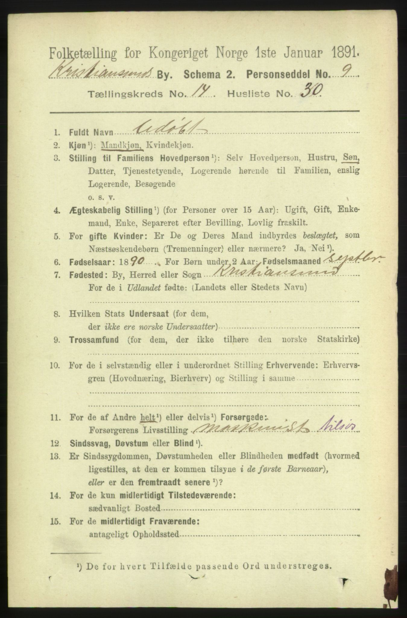 RA, 1891 census for 1503 Kristiansund, 1891, p. 10595