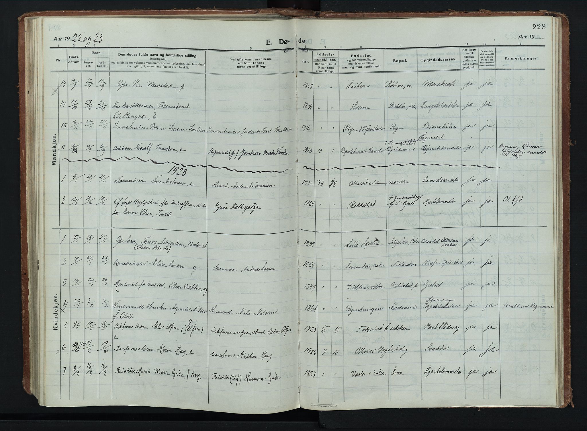 Stange prestekontor, SAH/PREST-002/K/L0028: Parish register (official) no. 28, 1913-1932, p. 228