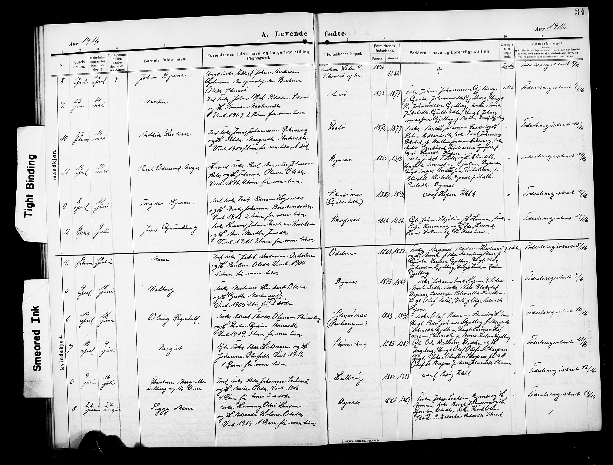 Ministerialprotokoller, klokkerbøker og fødselsregistre - Møre og Romsdal, AV/SAT-A-1454/582/L0949: Parish register (copy) no. 582C01, 1909-1925, p. 34