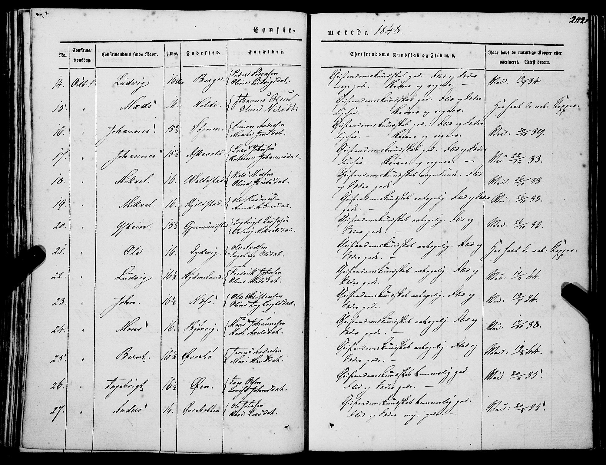 Gaular sokneprestembete, SAB/A-80001/H/Haa: Parish register (official) no. A 4I, 1840-1859, p. 242