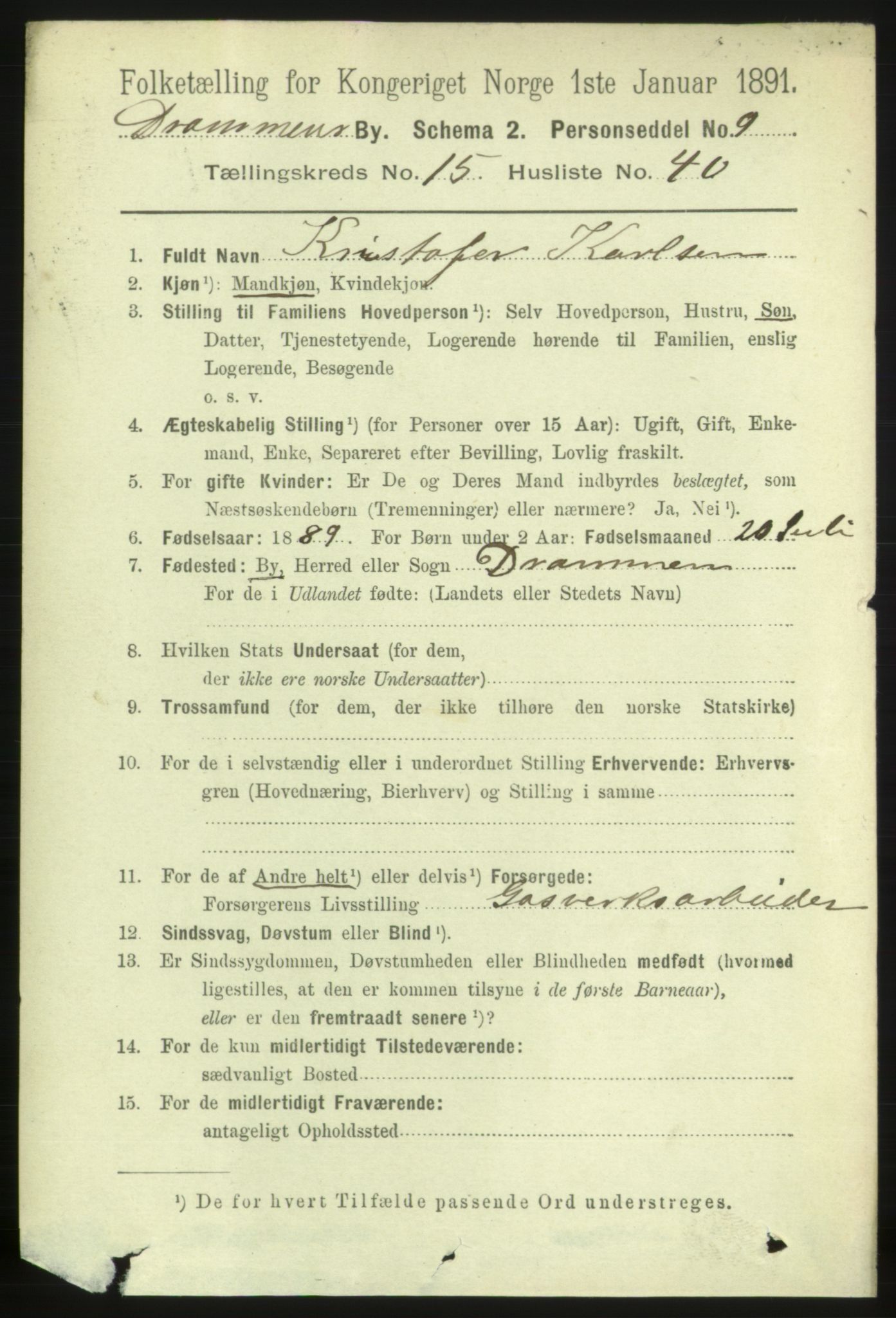 RA, 1891 census for 0602 Drammen, 1891, p. 10954