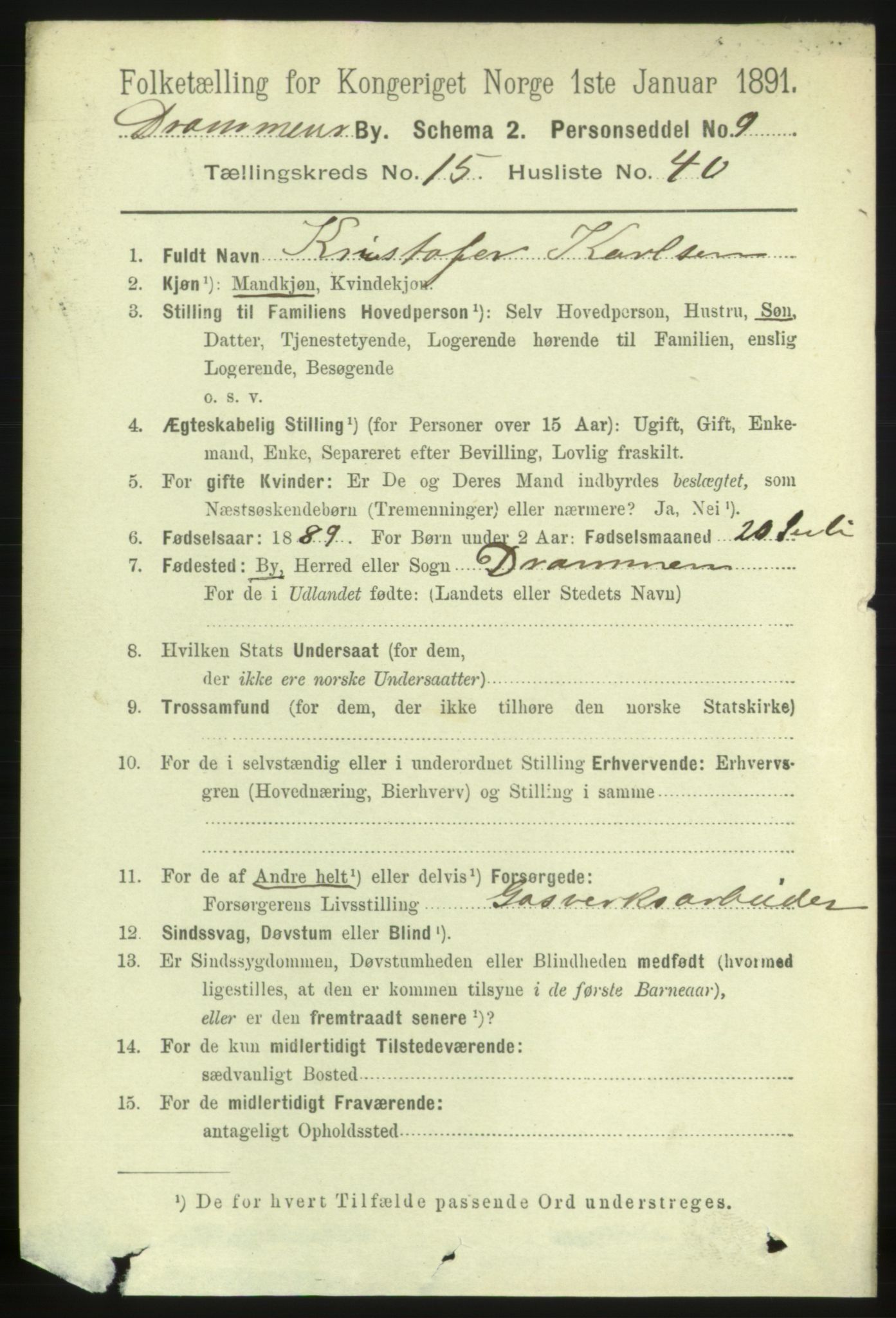 RA, 1891 census for 0602 Drammen, 1891, p. 10954