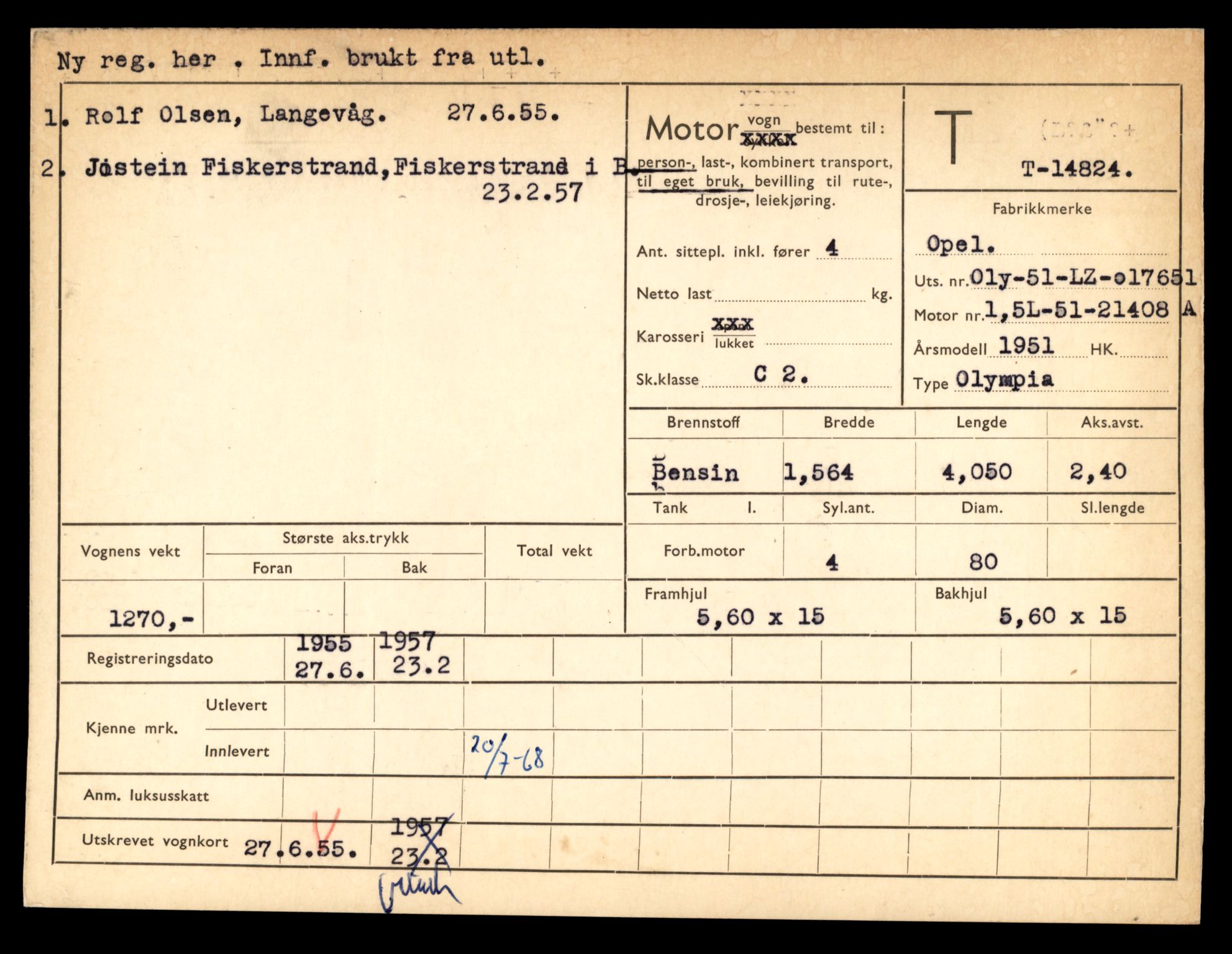 Møre og Romsdal vegkontor - Ålesund trafikkstasjon, AV/SAT-A-4099/F/Fe/L0048: Registreringskort for kjøretøy T 14721 - T 14863, 1927-1998, p. 2325