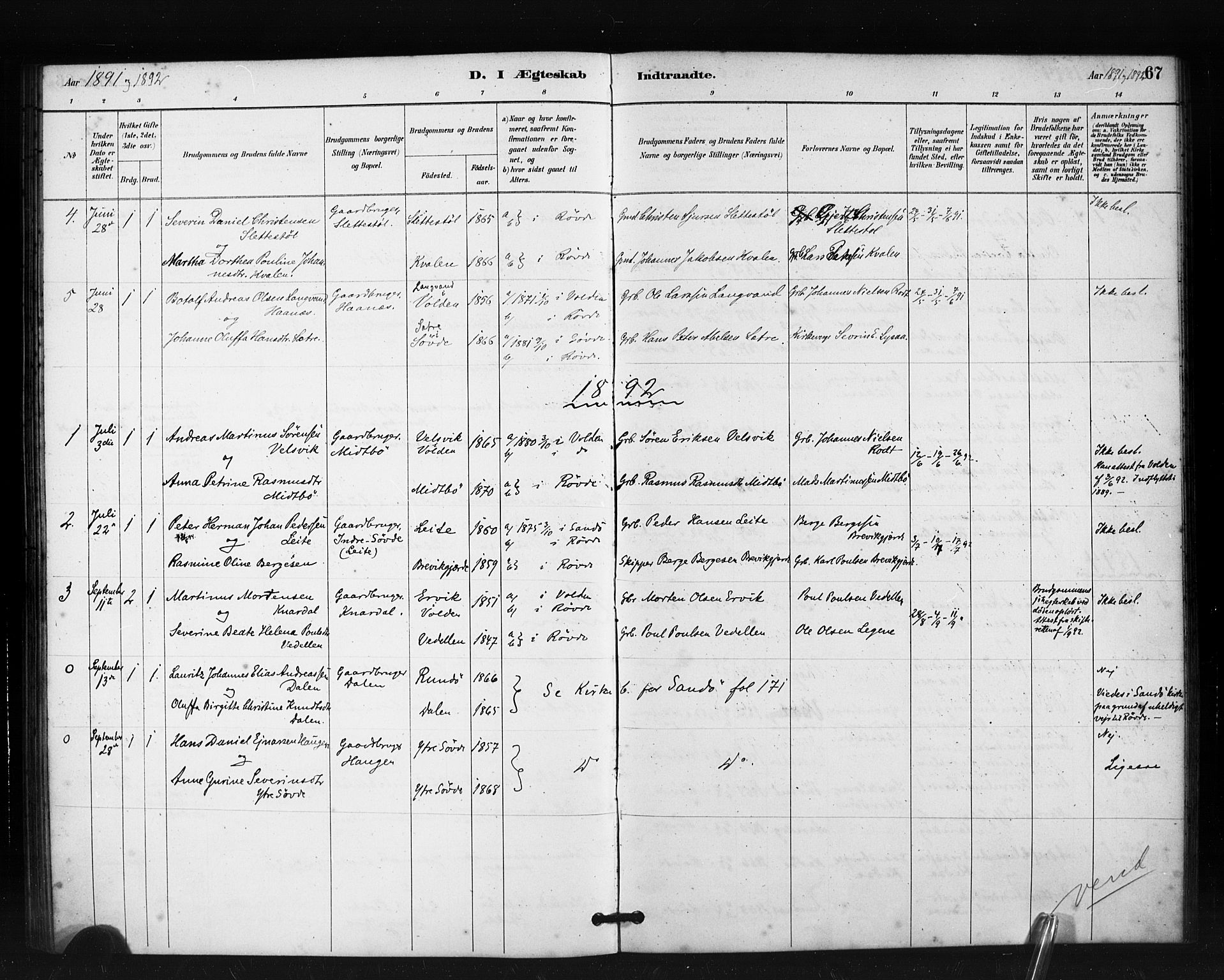 Ministerialprotokoller, klokkerbøker og fødselsregistre - Møre og Romsdal, AV/SAT-A-1454/504/L0056: Parish register (official) no. 504A03, 1884-1904, p. 67