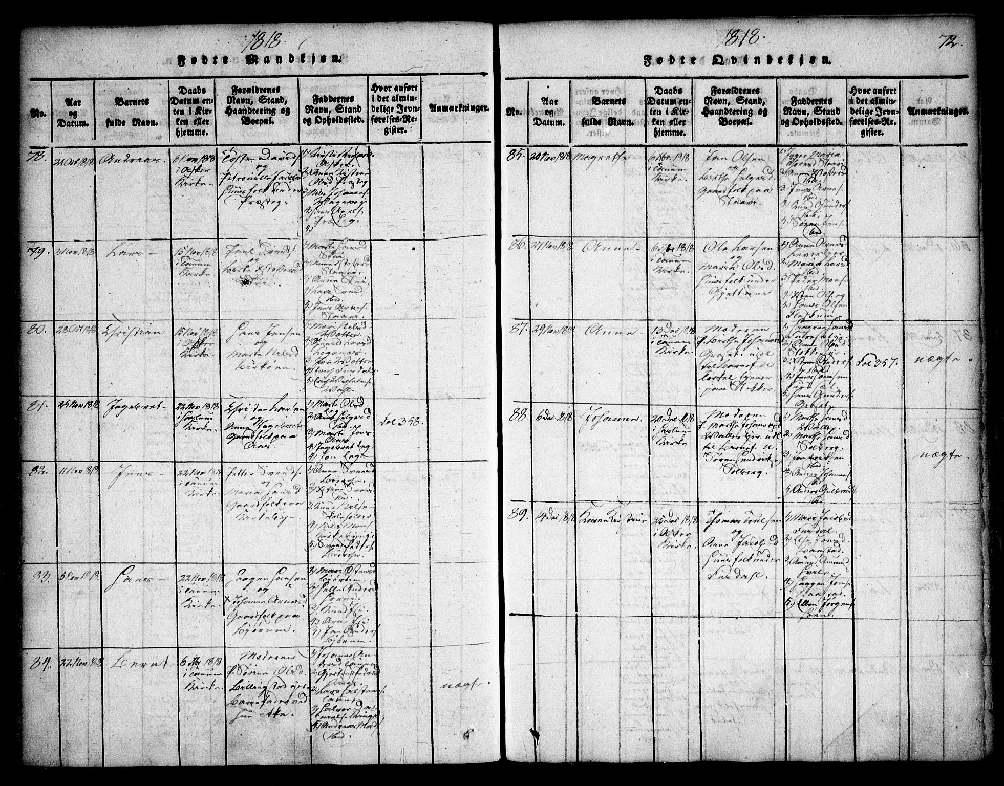 Asker prestekontor Kirkebøker, AV/SAO-A-10256a/F/Fa/L0006: Parish register (official) no. I 6, 1814-1824, p. 72