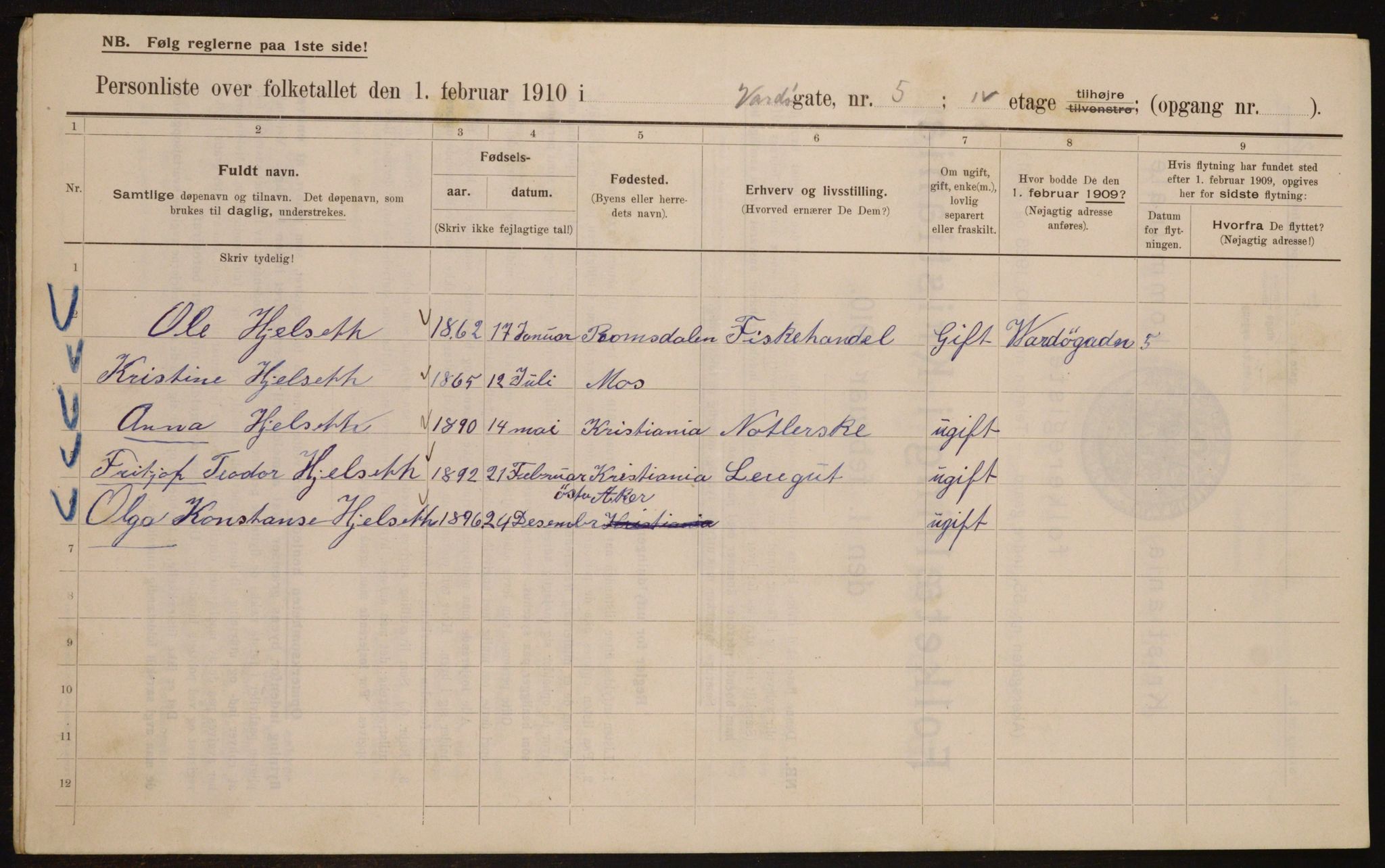 OBA, Municipal Census 1910 for Kristiania, 1910, p. 115526