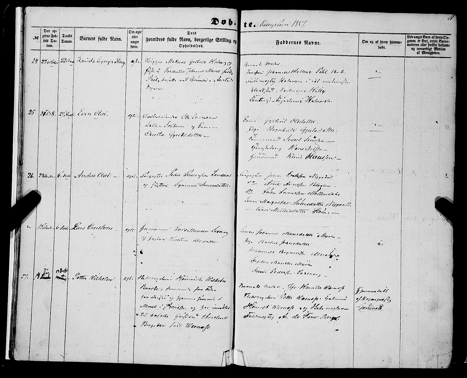 St. Jørgens hospital og Årstad sokneprestembete, AV/SAB-A-99934: Parish register (official) no. A 5, 1857-1869, p. 11