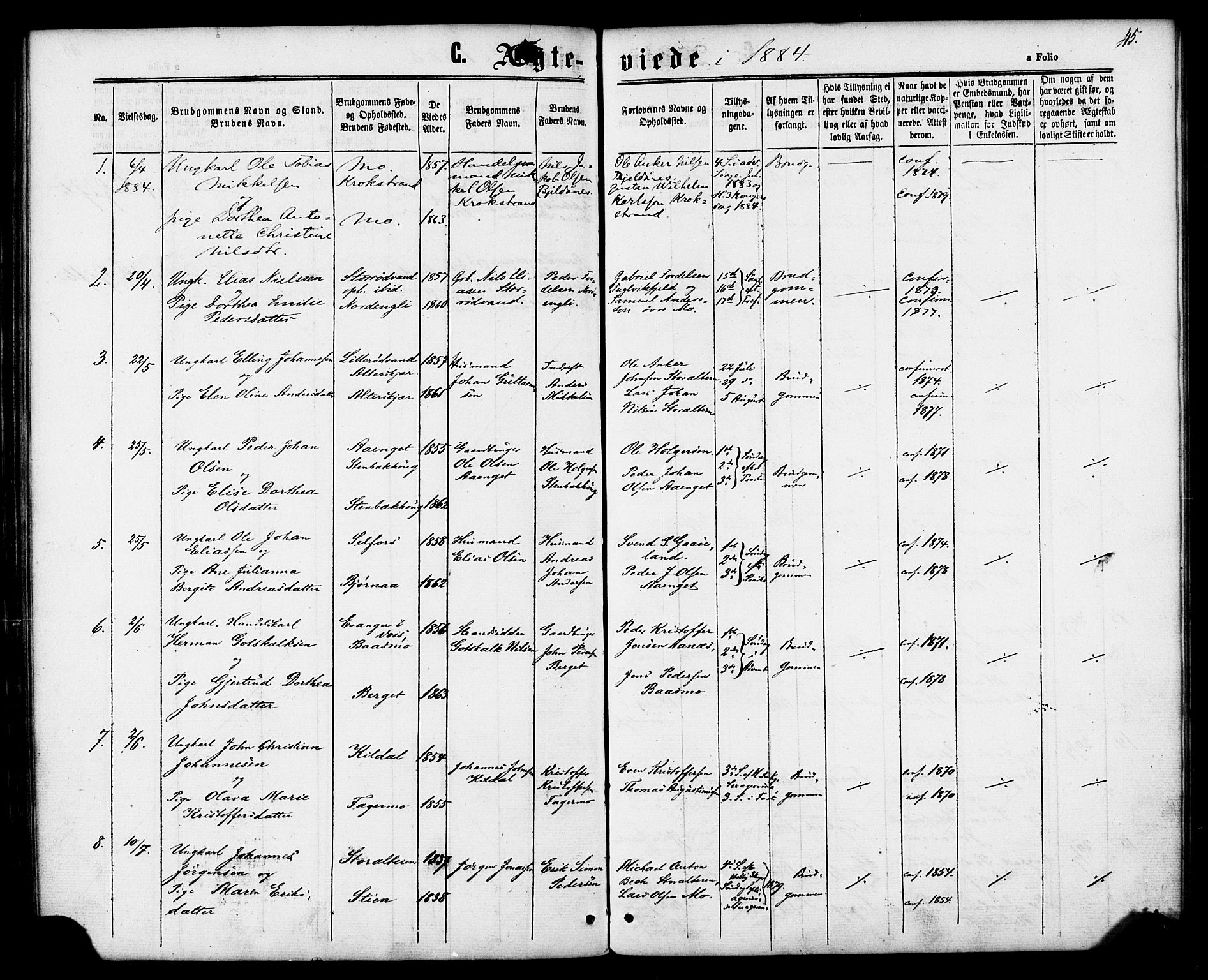 Ministerialprotokoller, klokkerbøker og fødselsregistre - Nordland, SAT/A-1459/827/L0395: Parish register (official) no. 827A07, 1864-1886, p. 45