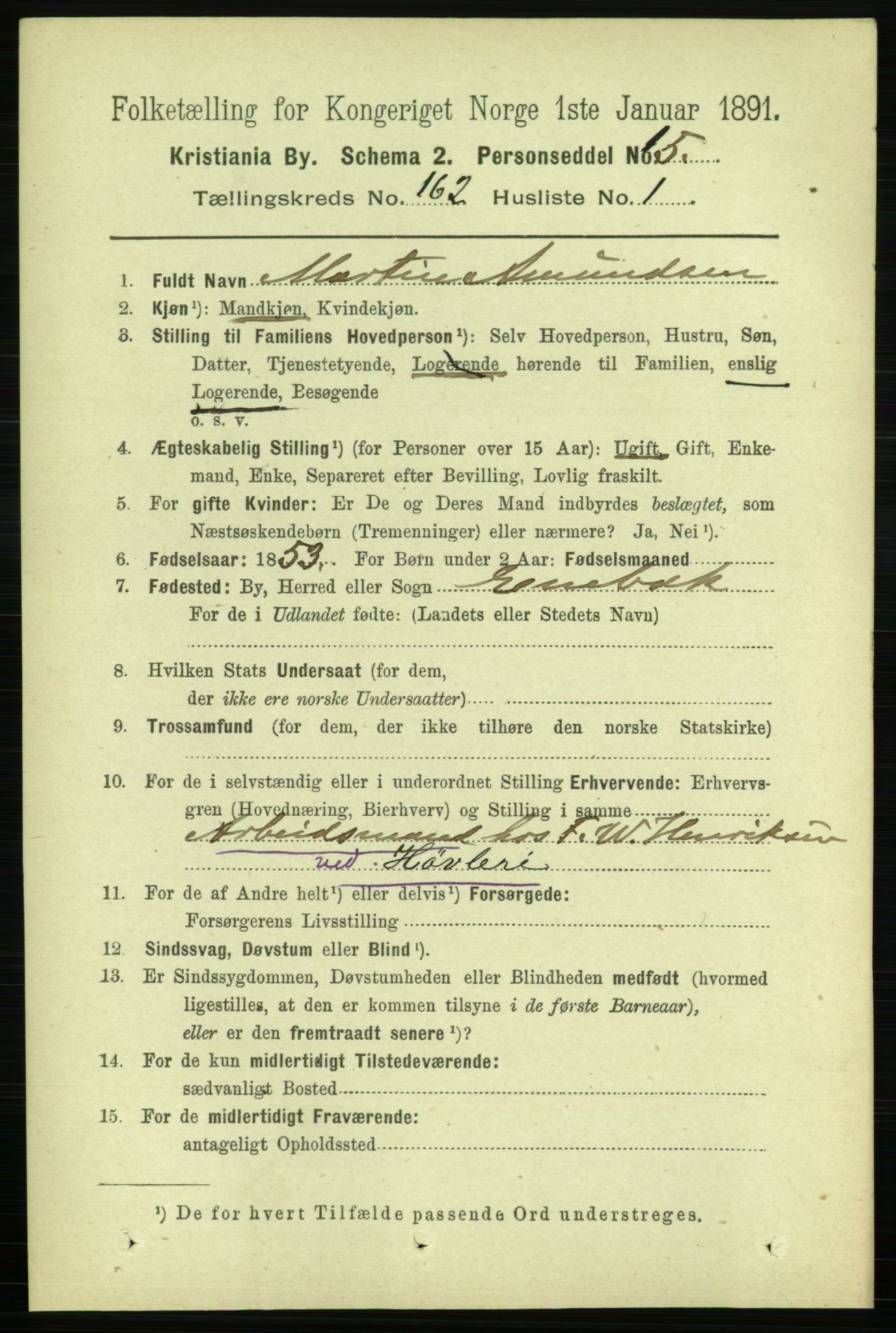 RA, 1891 census for 0301 Kristiania, 1891, p. 92594