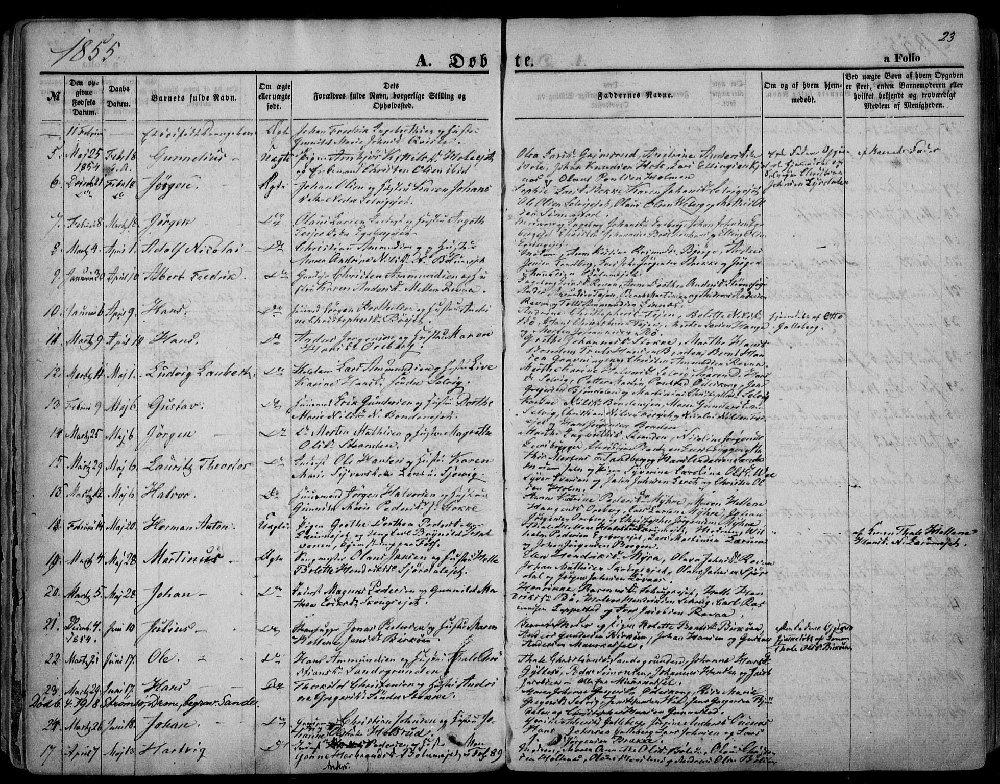 Sande Kirkebøker, AV/SAKO-A-53/F/Fa/L0004: Parish register (official) no. 4, 1847-1864, p. 23