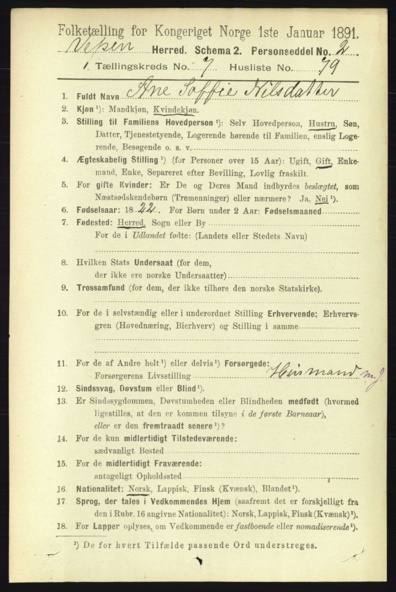 RA, 1891 census for 1824 Vefsn, 1891, p. 4180