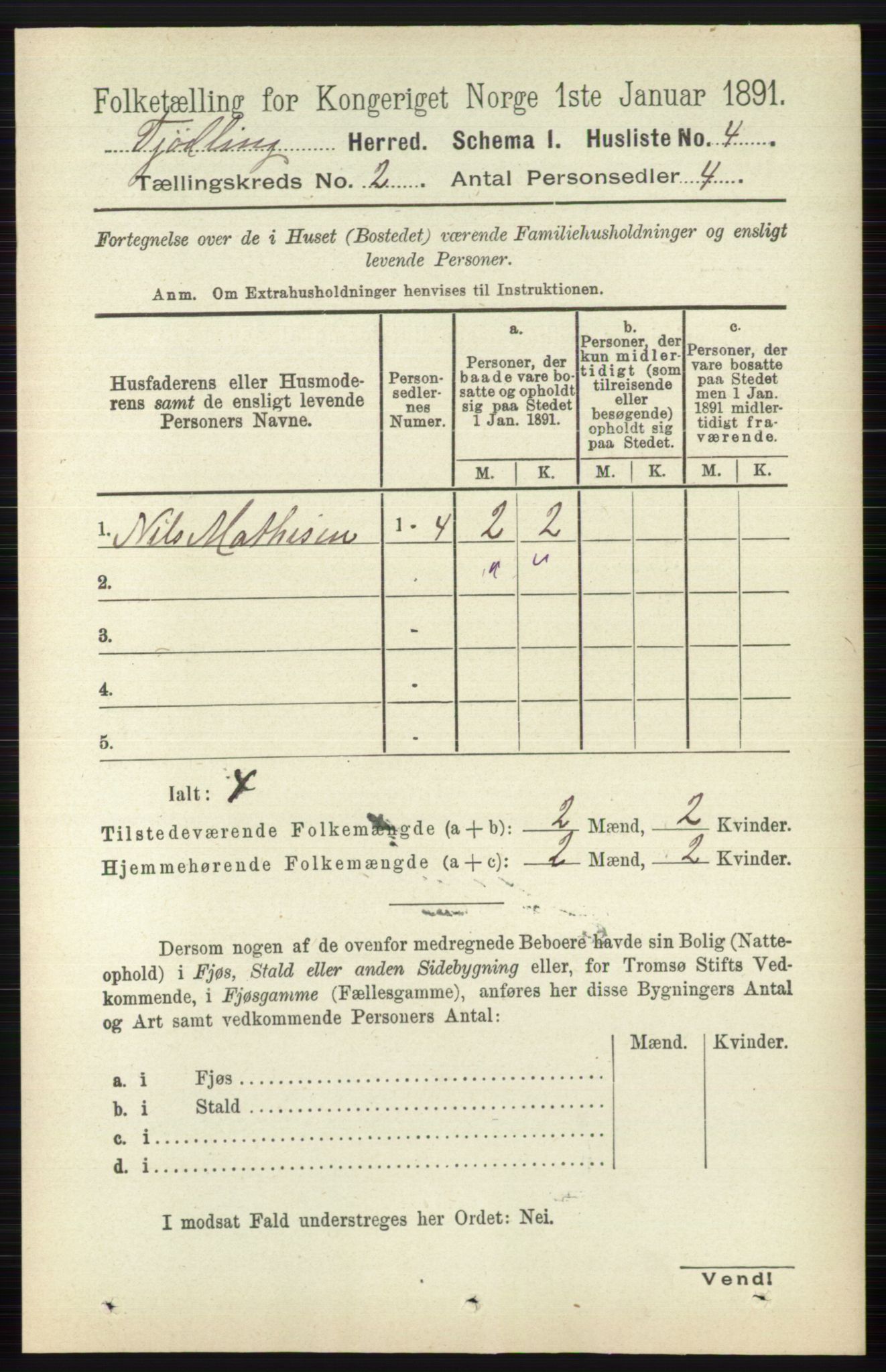 RA, 1891 census for 0725 Tjølling, 1891, p. 447