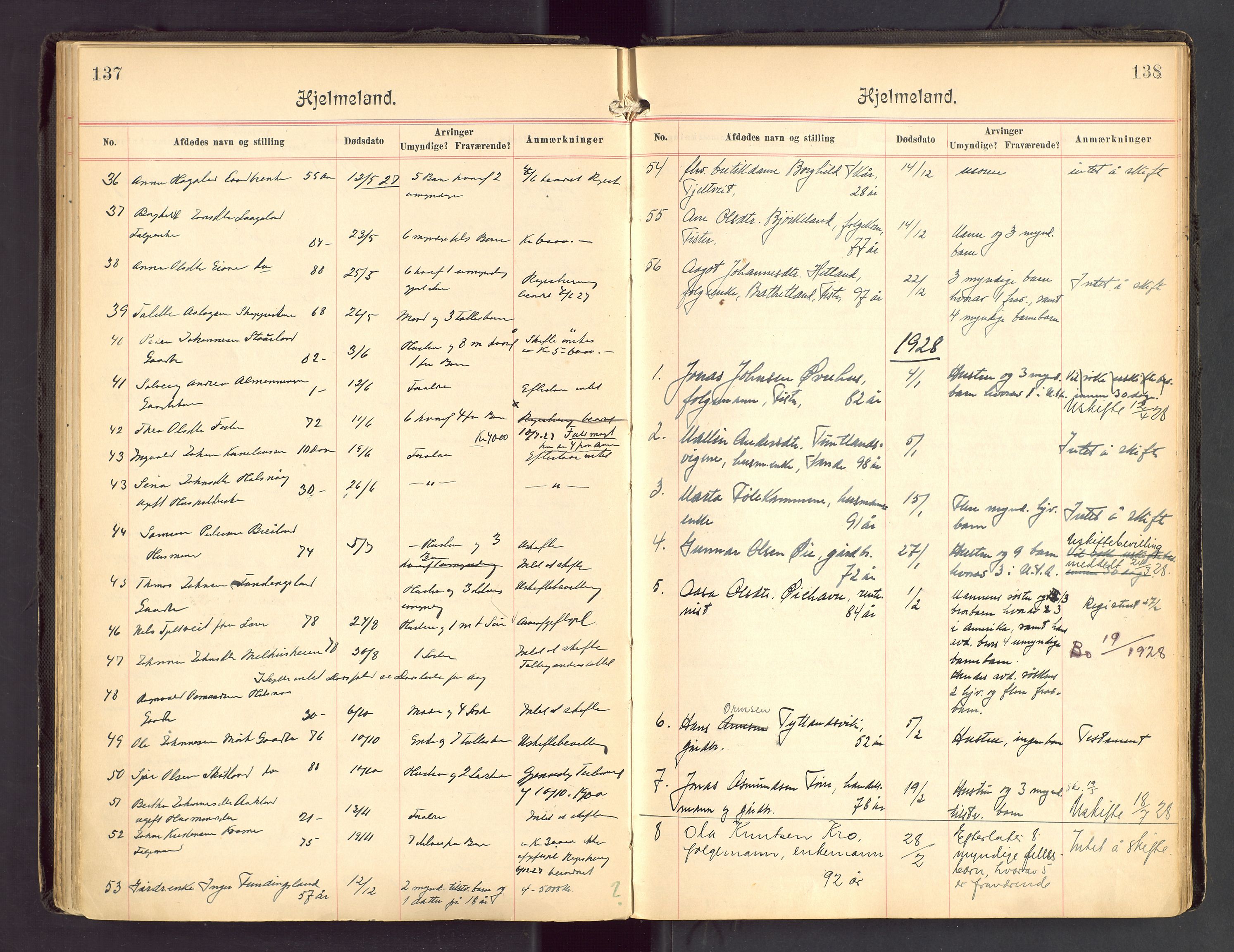 Ryfylke tingrett, AV/SAST-A-100055/001/IV/IVA/L0004: Dødsfallsprotokoll, 1920-1929, p. 137-138