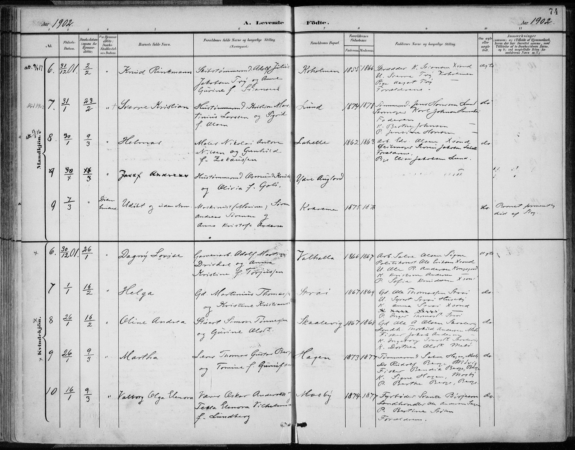 Oddernes sokneprestkontor, SAK/1111-0033/F/Fa/Faa/L0010: Parish register (official) no. A 10, 1897-1911, p. 74