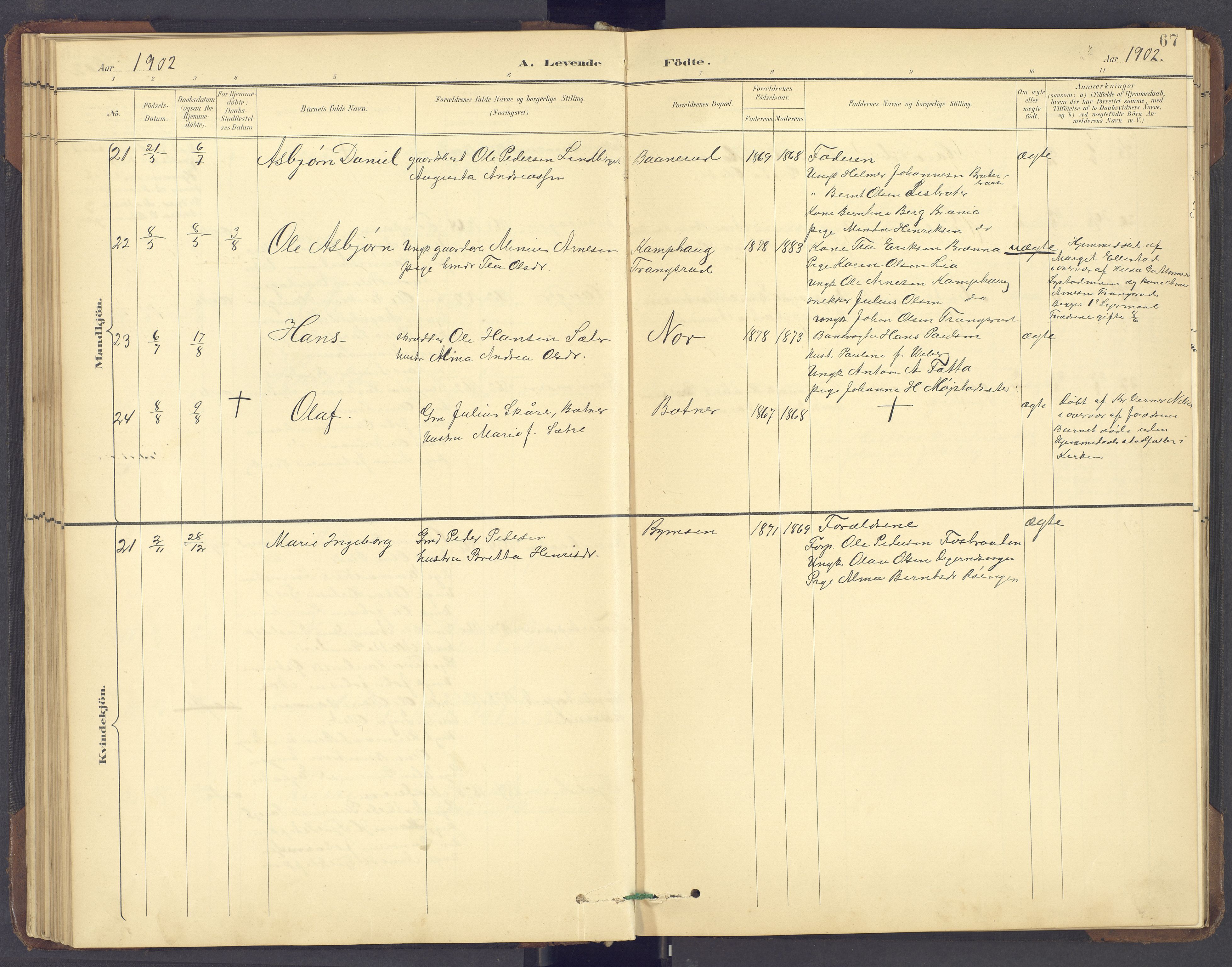 Brandval prestekontor, SAH/PREST-034/H/Ha/Hab/L0002: Parish register (copy) no. 2, 1895-1904, p. 67