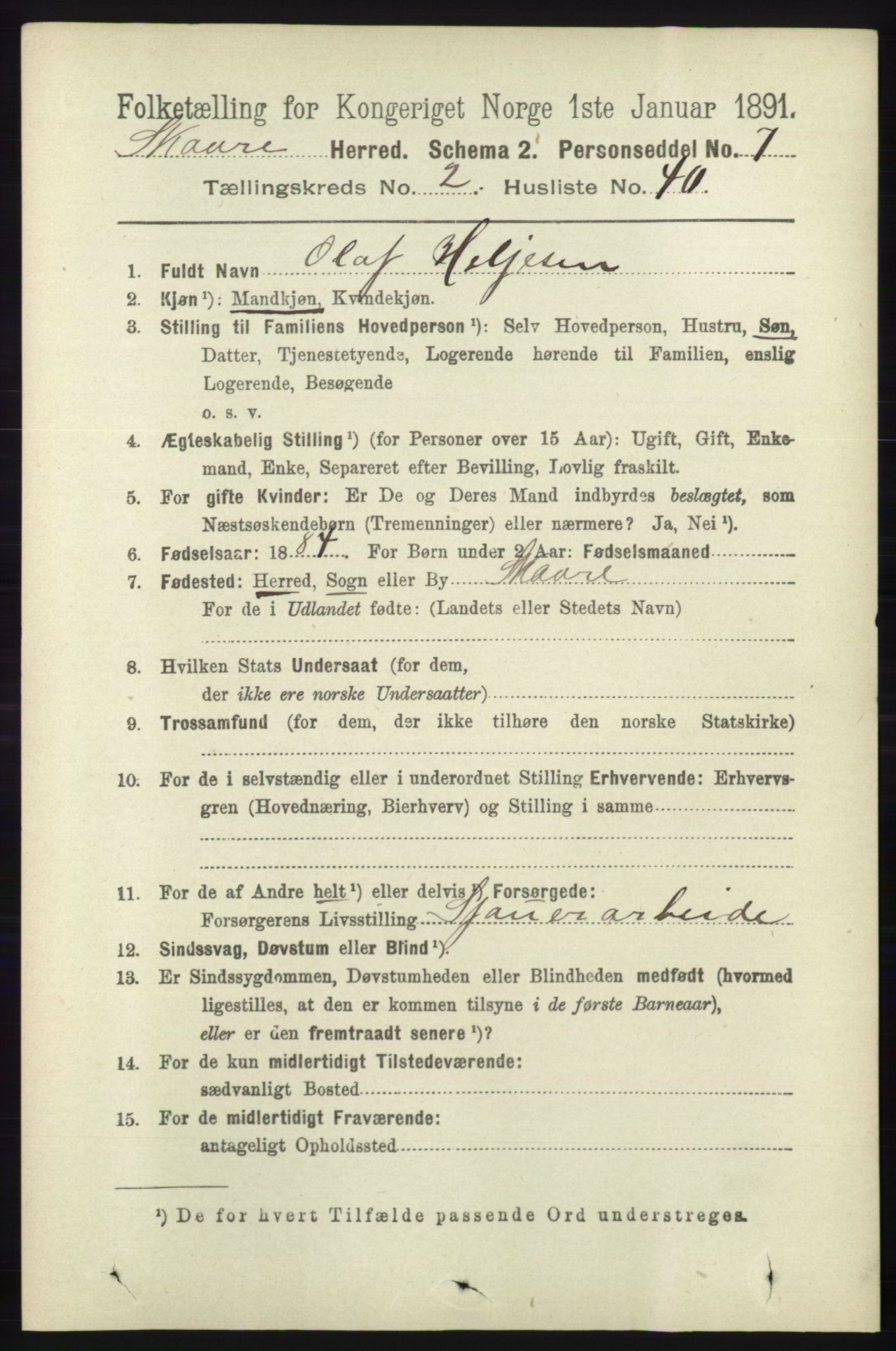 RA, 1891 census for 1153 Skåre, 1891, p. 1000