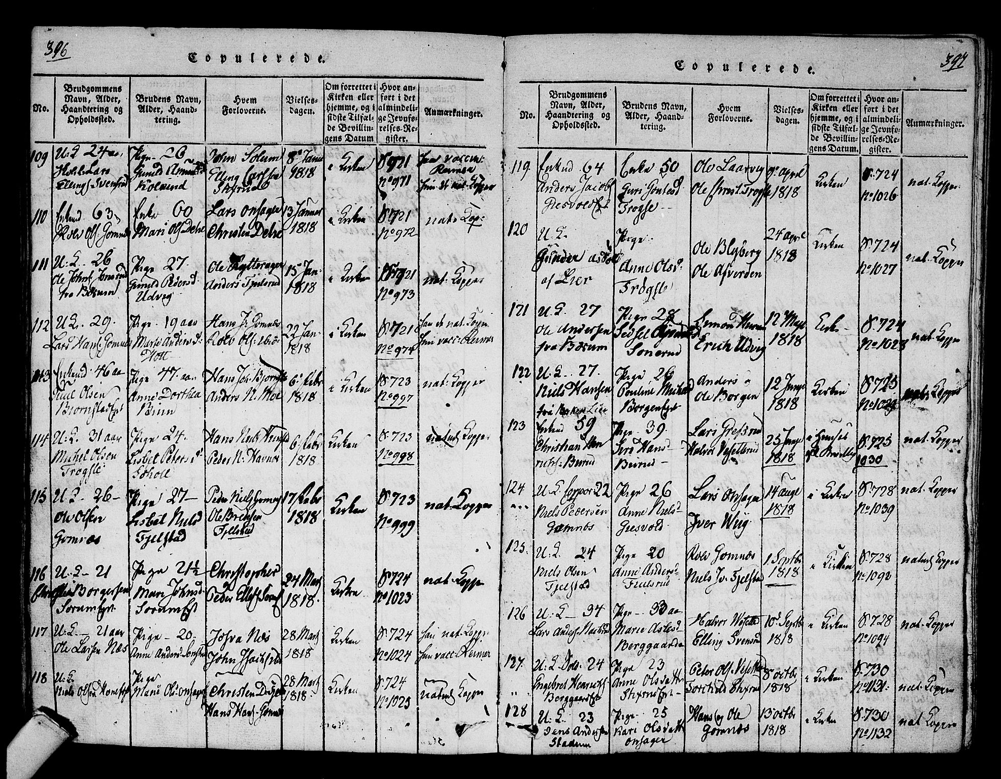 Hole kirkebøker, SAKO/A-228/F/Fa/L0004: Parish register (official) no. I 4, 1814-1833, p. 396-397