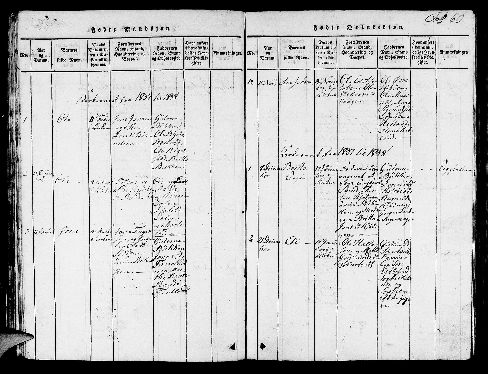 Hjelmeland sokneprestkontor, AV/SAST-A-101843/01/V/L0003: Parish register (copy) no. B 3, 1816-1841, p. 60