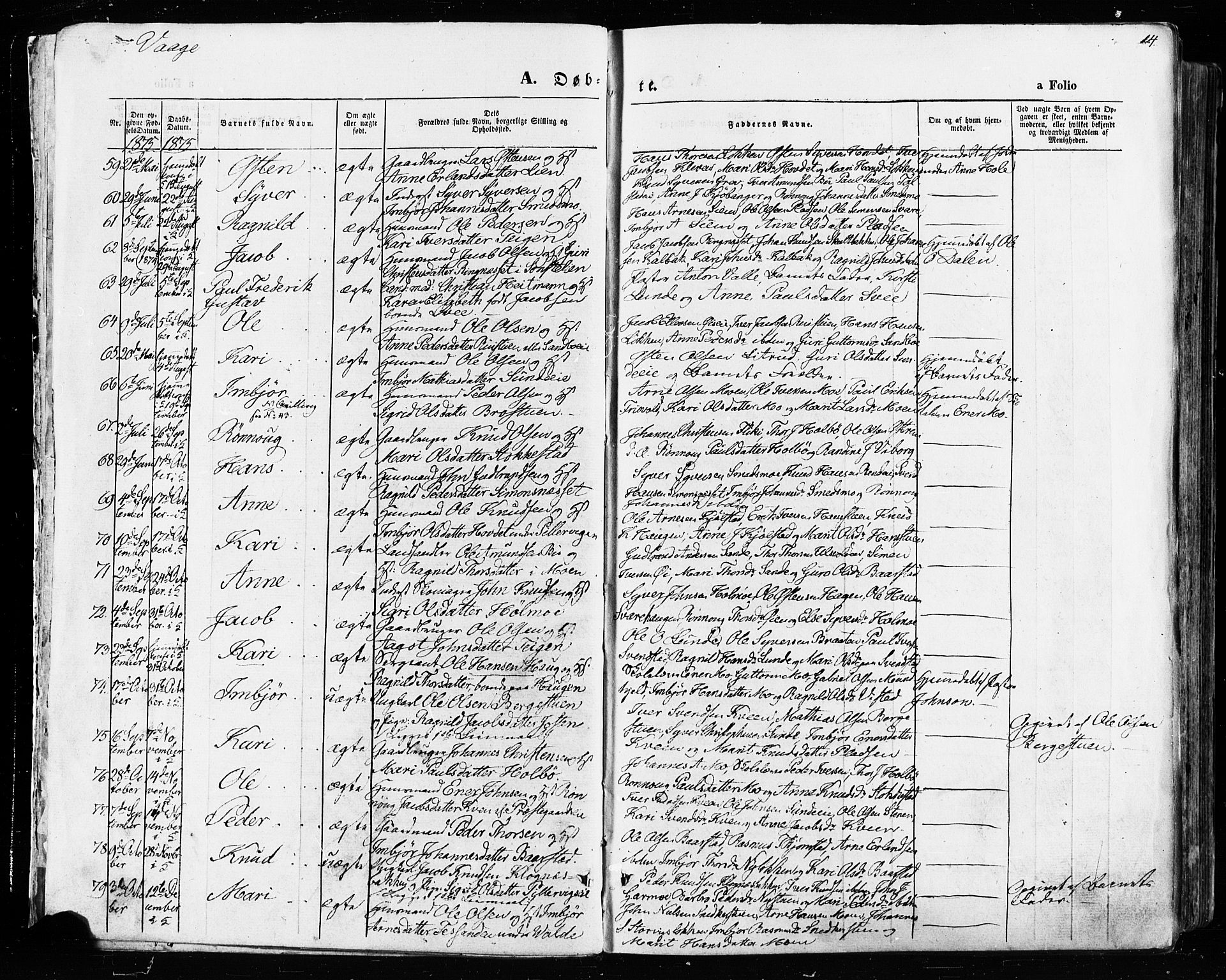 Vågå prestekontor, AV/SAH-PREST-076/H/Ha/Haa/L0007: Parish register (official) no. 7 /1, 1872-1886, p. 14