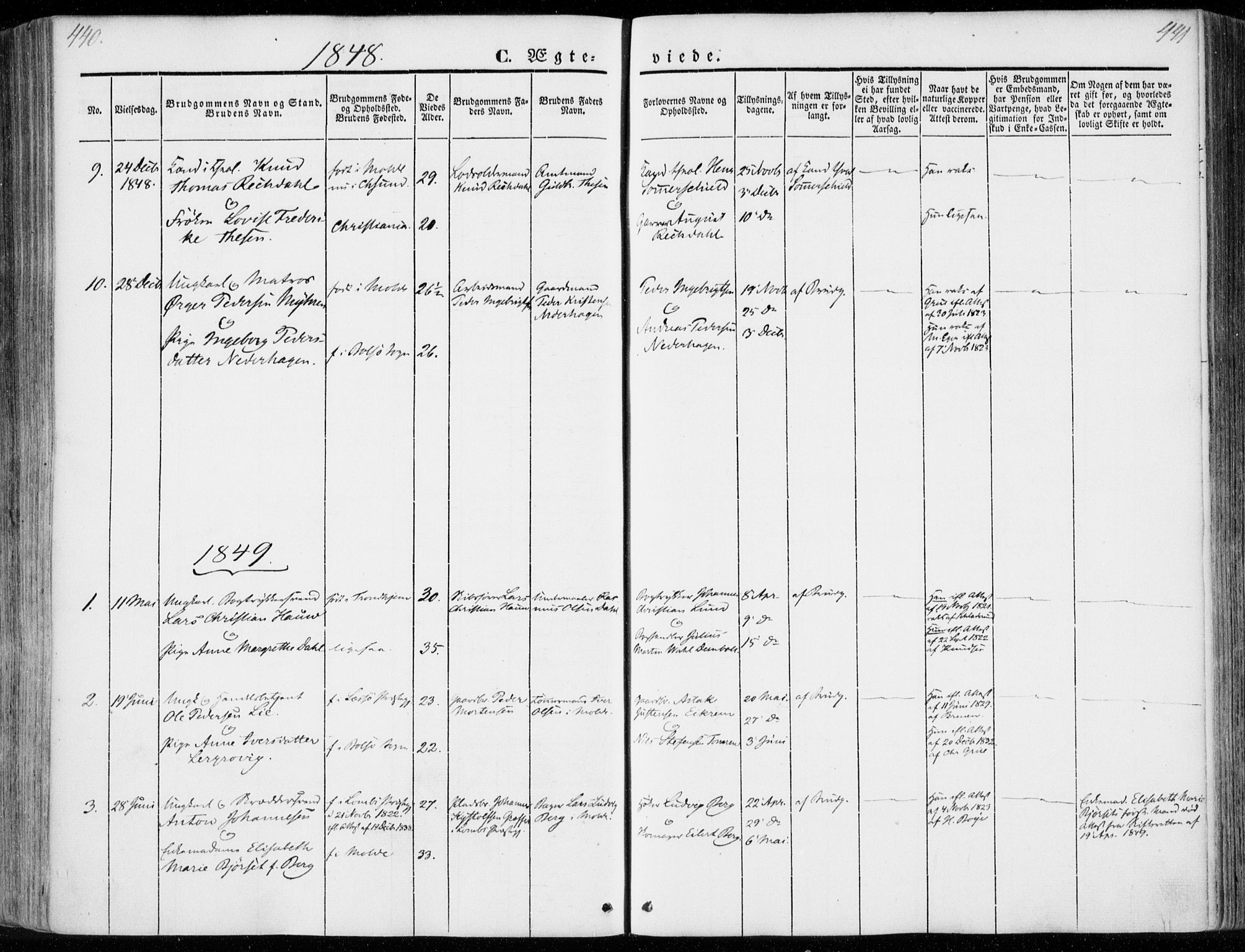 Ministerialprotokoller, klokkerbøker og fødselsregistre - Møre og Romsdal, SAT/A-1454/558/L0689: Parish register (official) no. 558A03, 1843-1872, p. 440-441