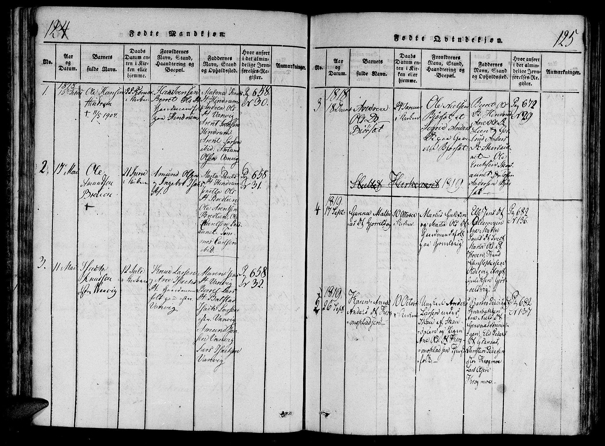 Ministerialprotokoller, klokkerbøker og fødselsregistre - Nord-Trøndelag, SAT/A-1458/701/L0005: Parish register (official) no. 701A05 /2, 1816-1825, p. 124-125